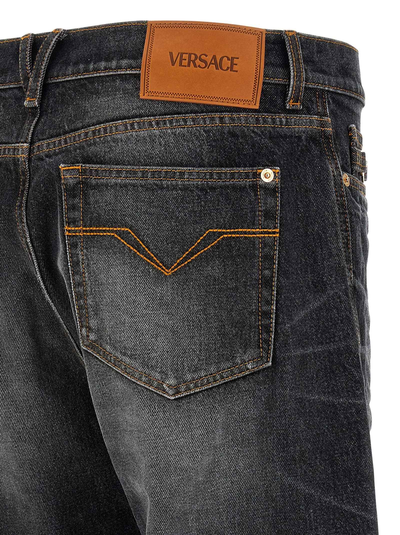 Versace Black Cotton Straight-Leg Jeans