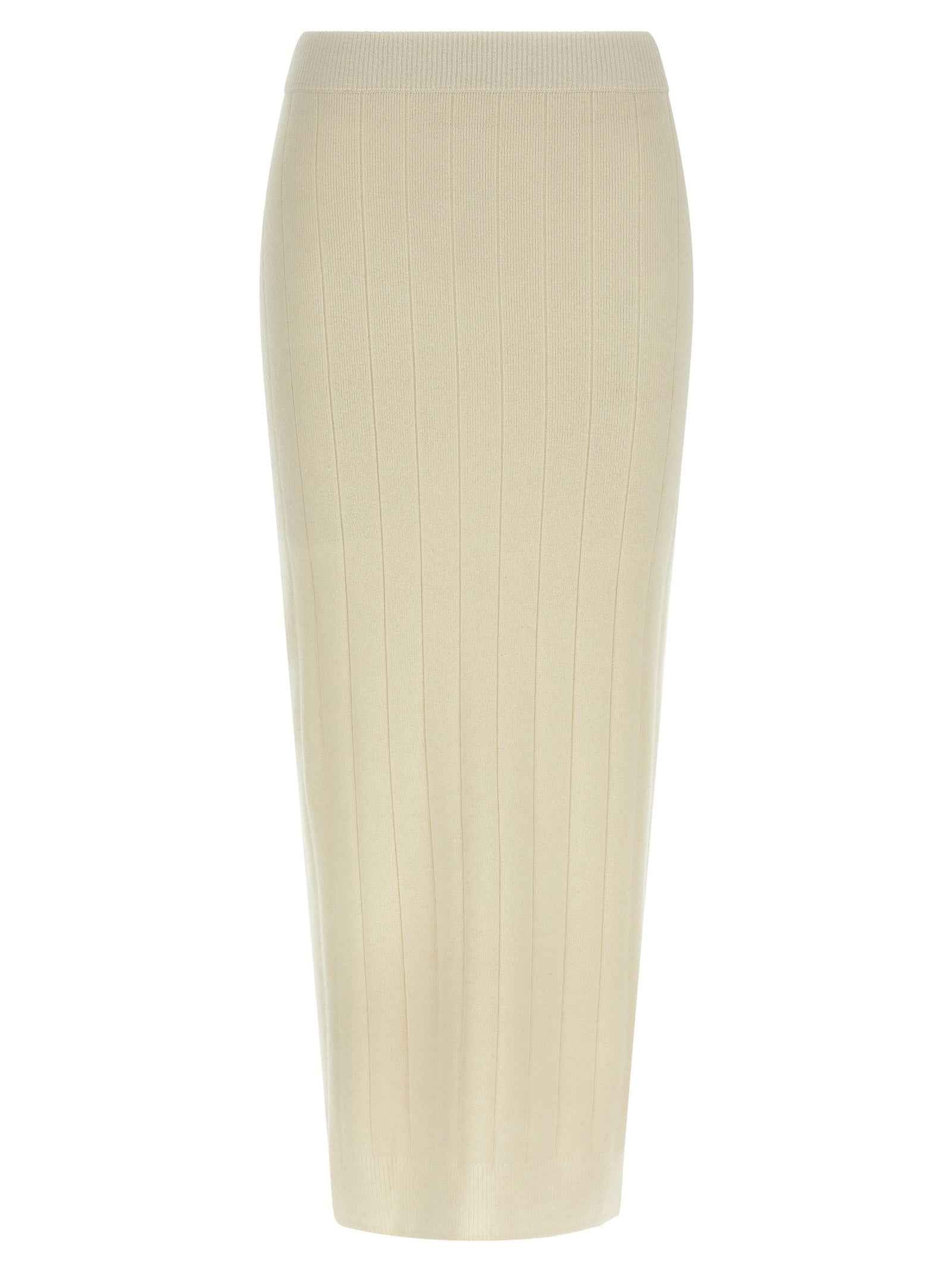 Max Mara White Cashmere Midi Skirt