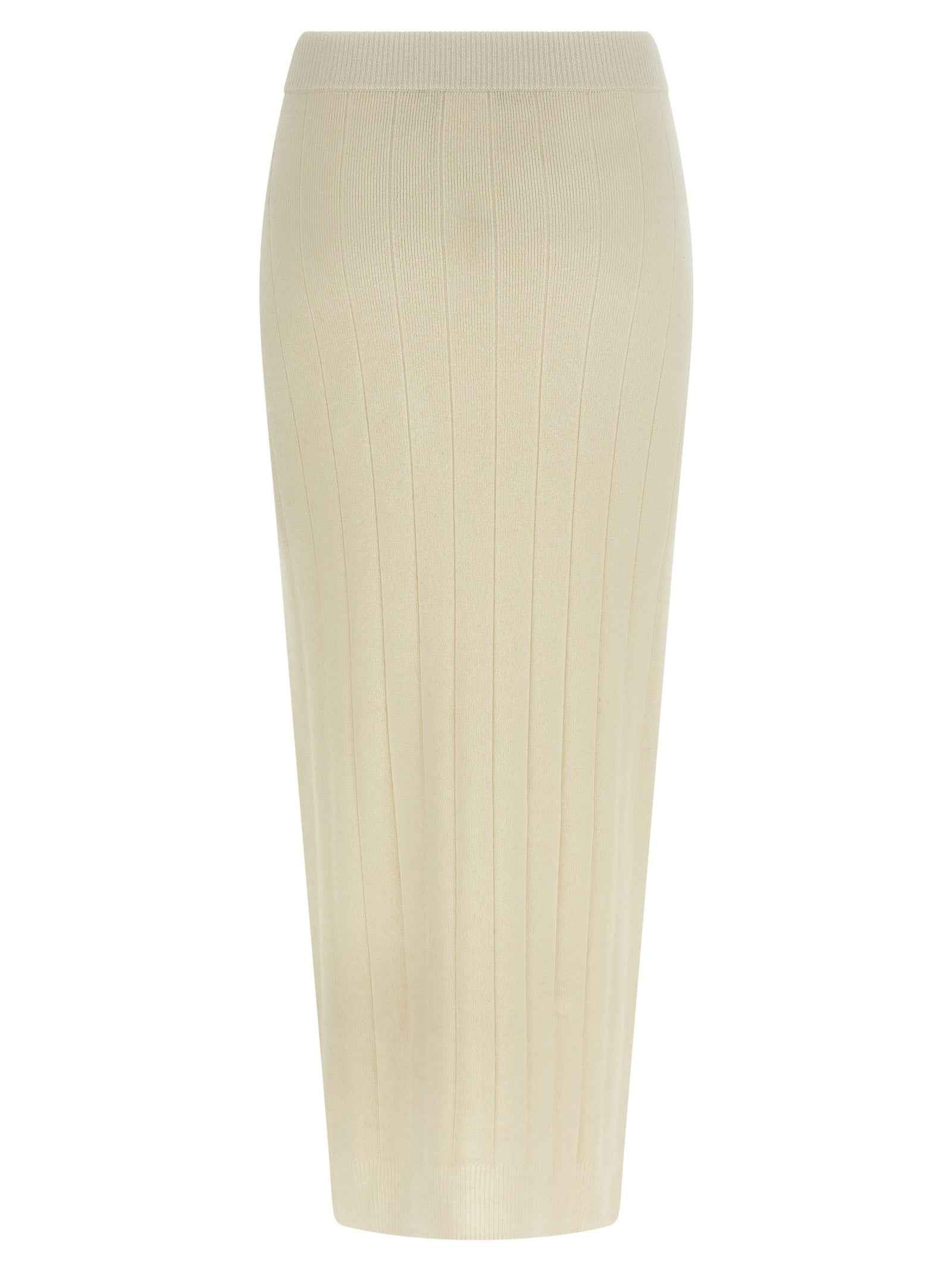 Max Mara White Cashmere Midi Skirt