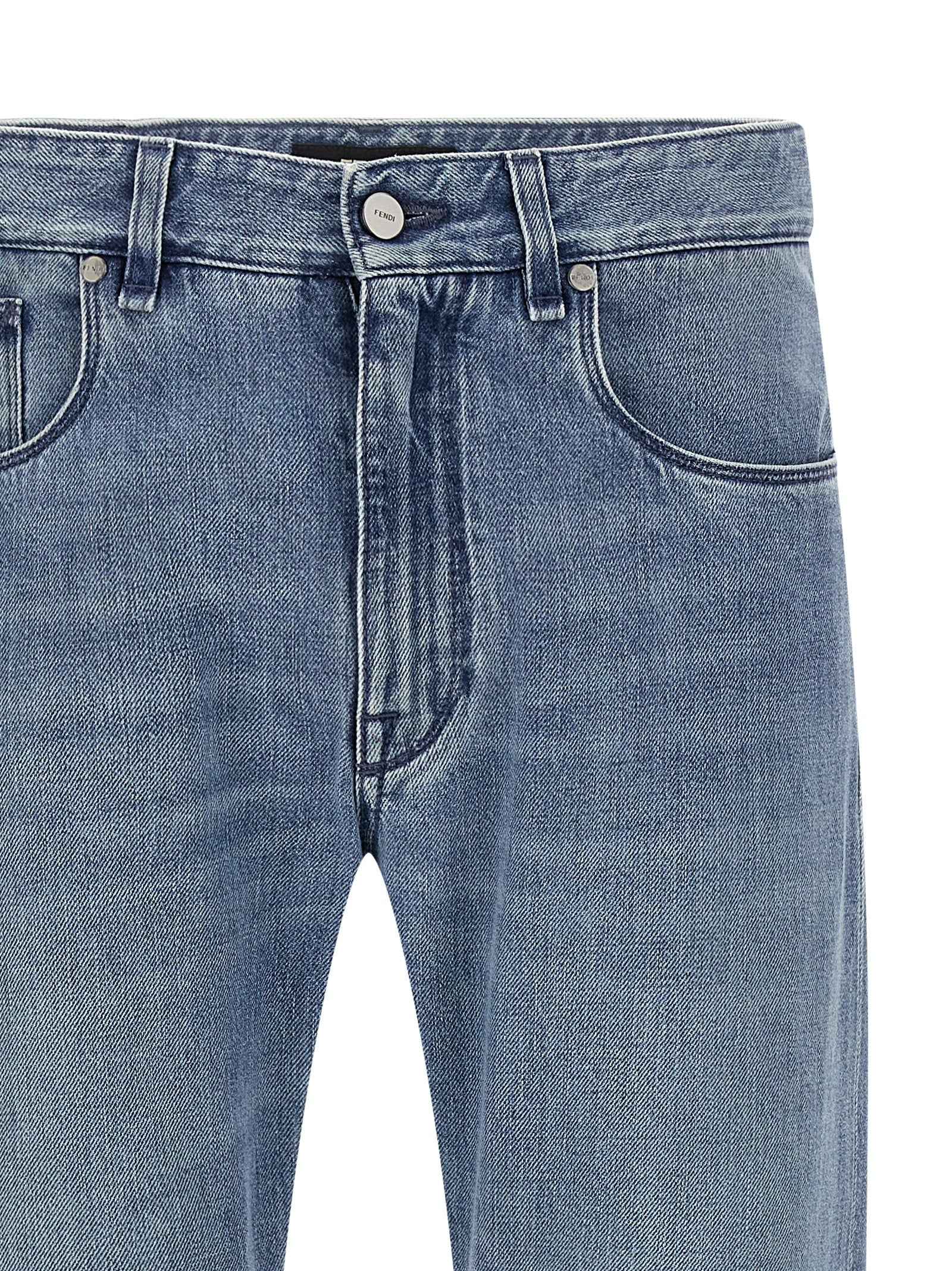 Fendi Blue Cotton Straight-Leg Jeans