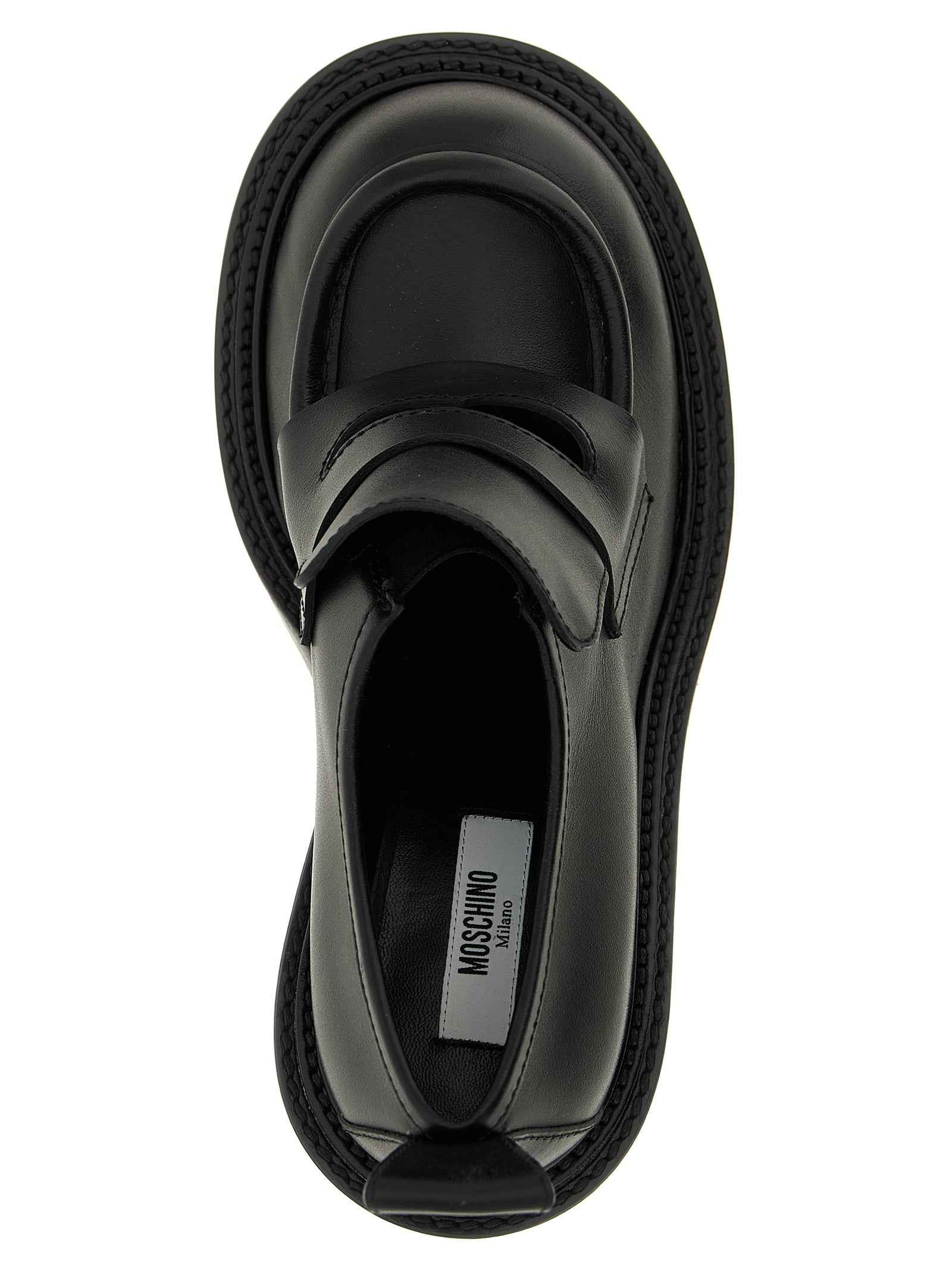 Moschino Black Leather Platform Loafers