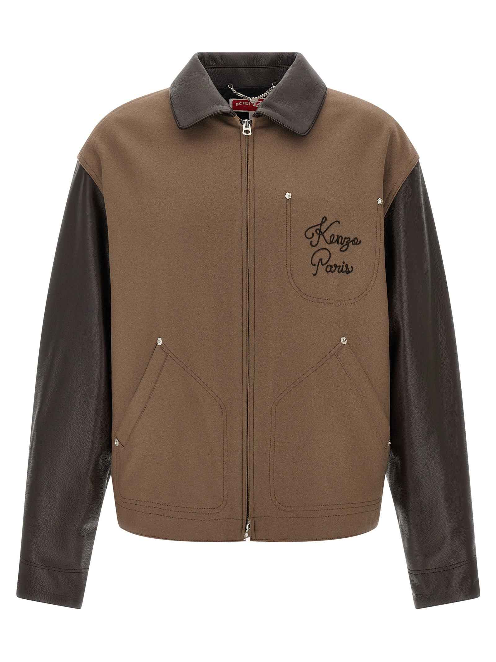 Kenzo Brown Virgin Wool Leather Jacket