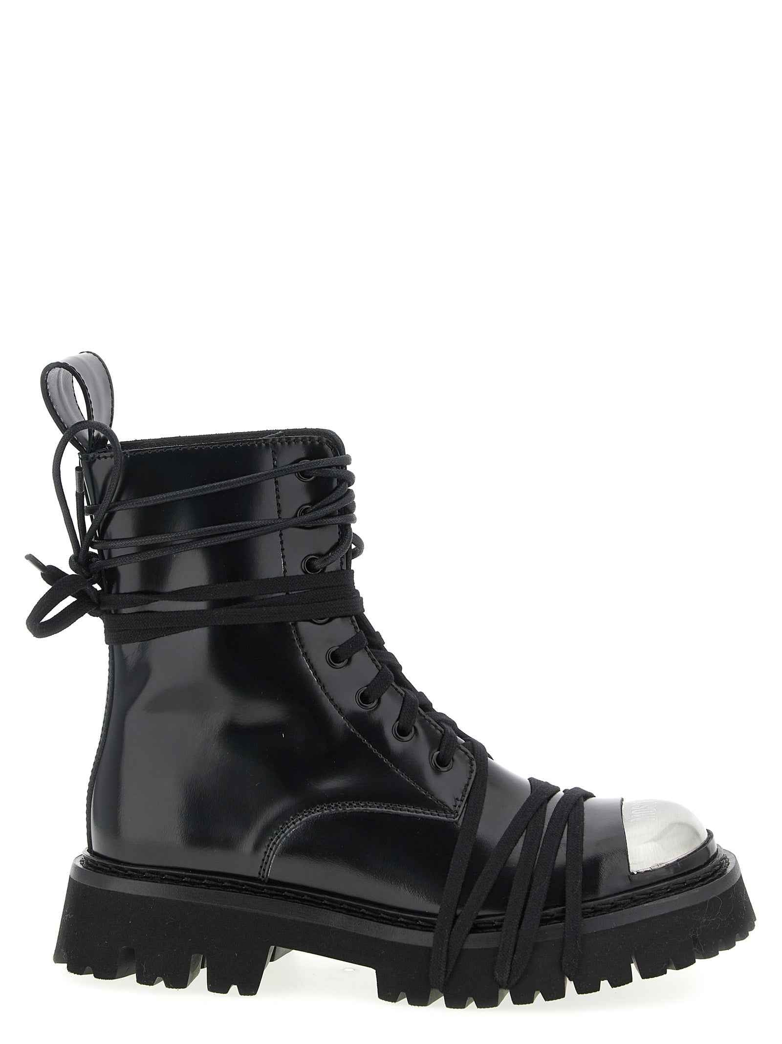 Moschino Black Calfskin Lace-Up Boots