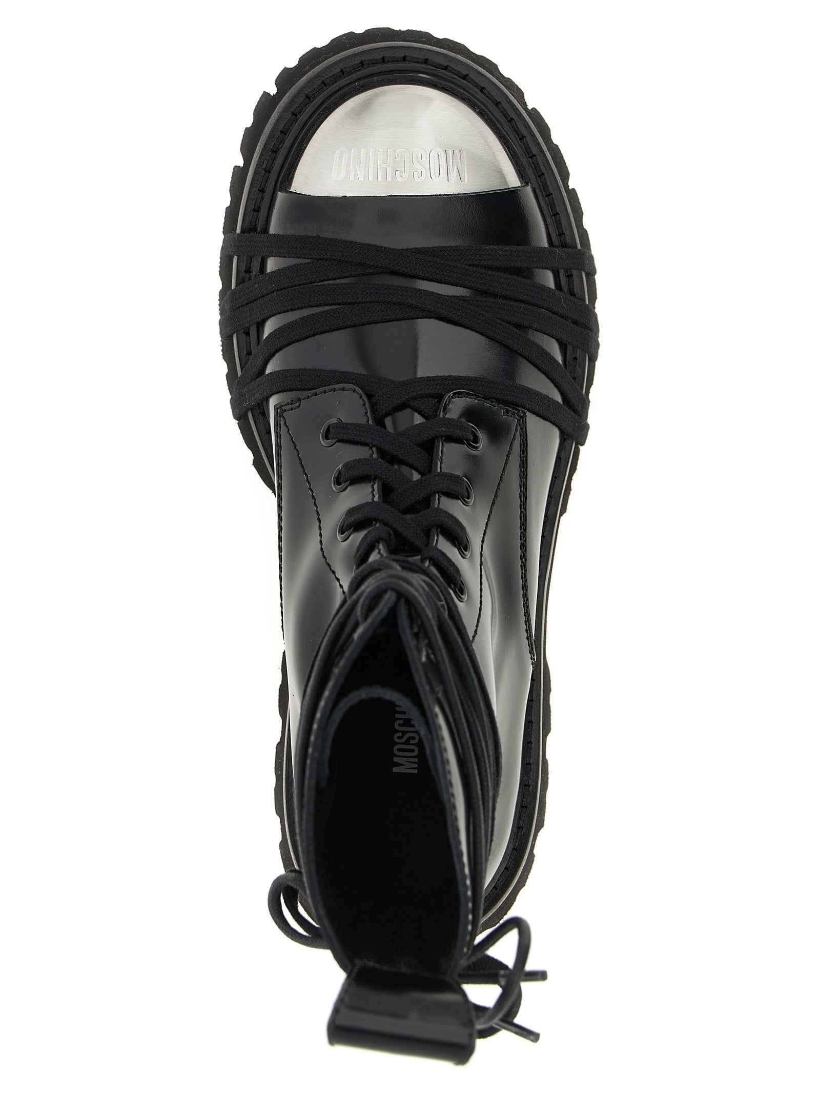 Moschino Black Calfskin Lace-Up Boots