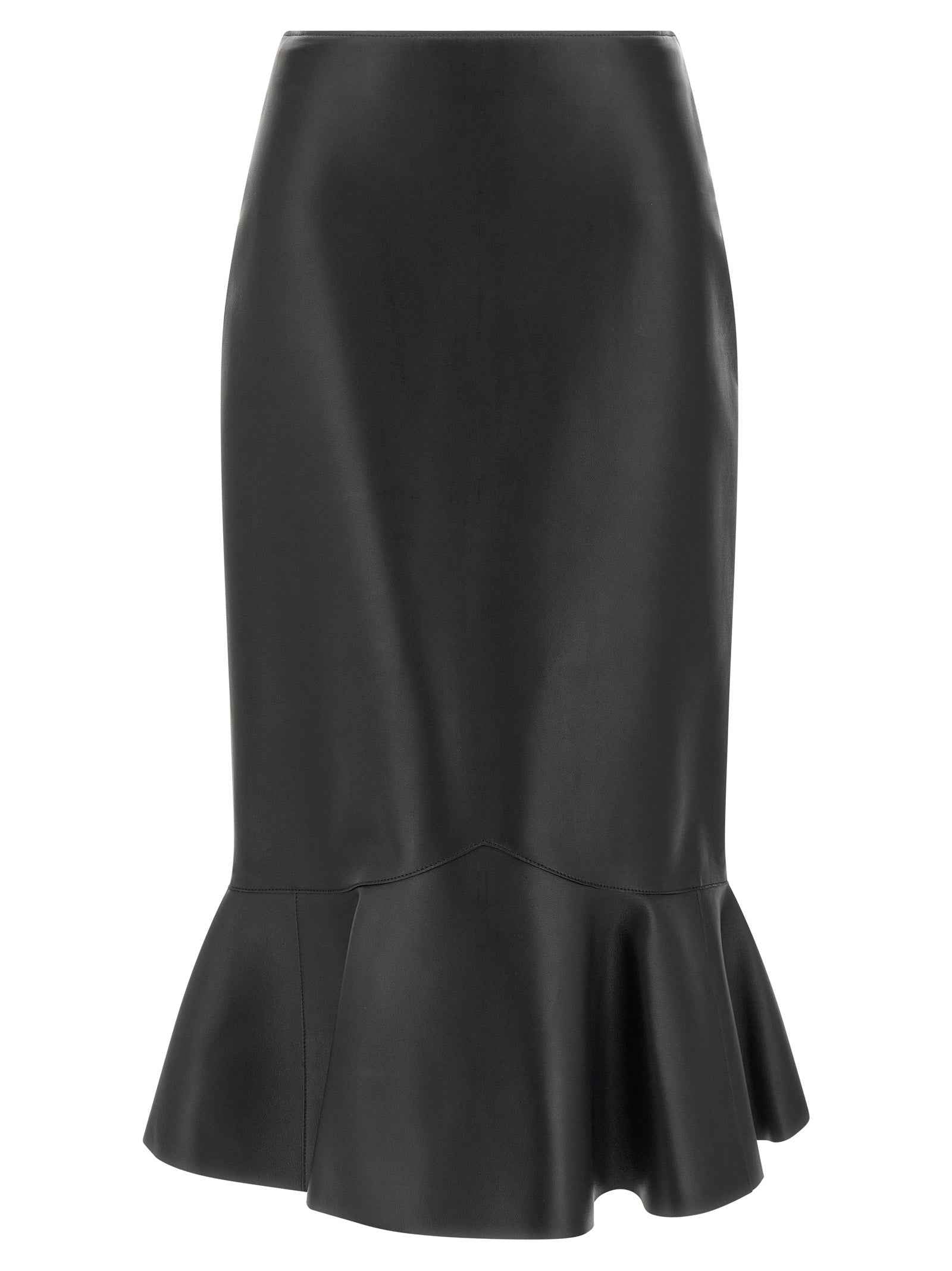 Fendi Black Lamb Leather Midi Skirt