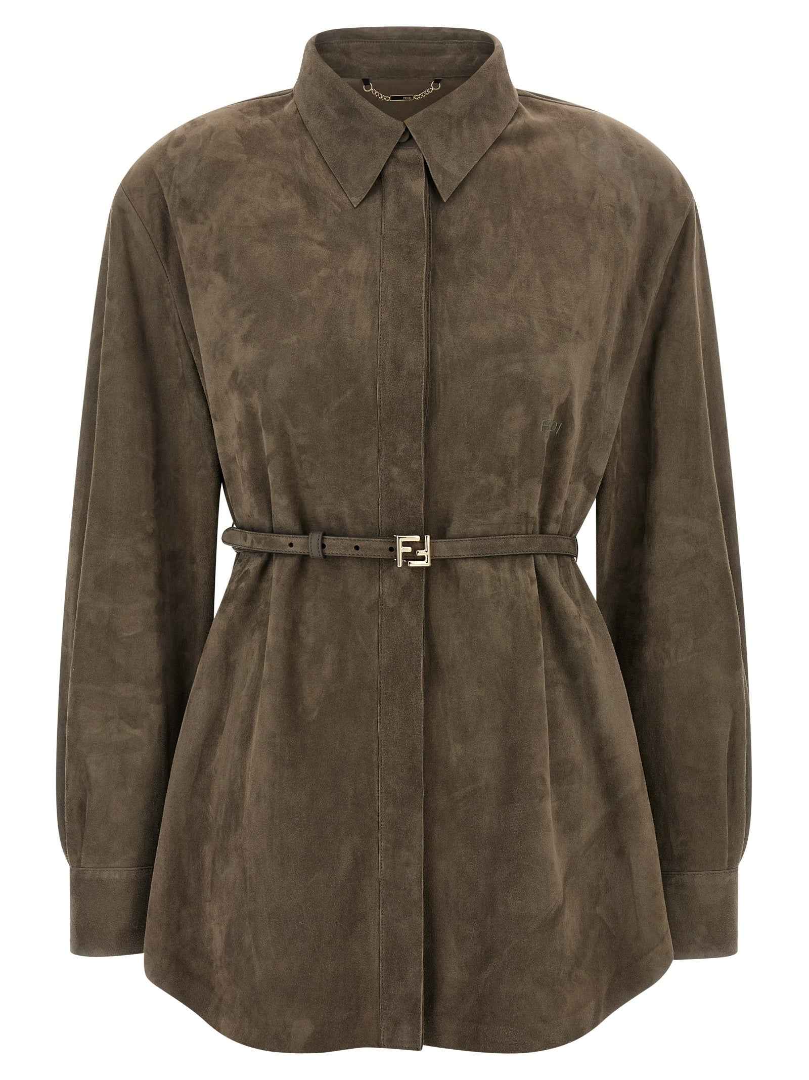 Fendi Gray Lamb Leather Blouse