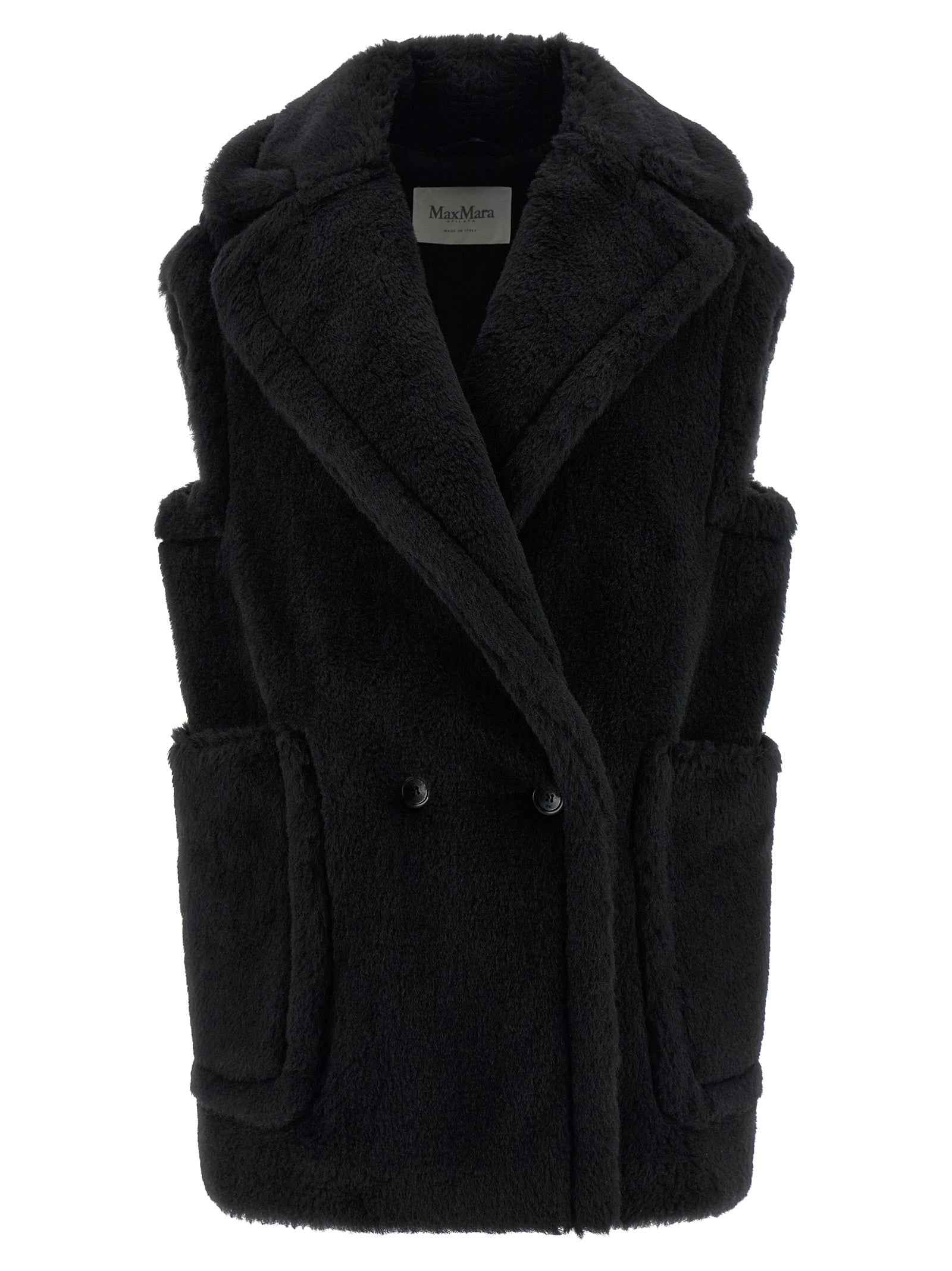 Max Mara Black Alpaca Leather Sleeveless Jacket