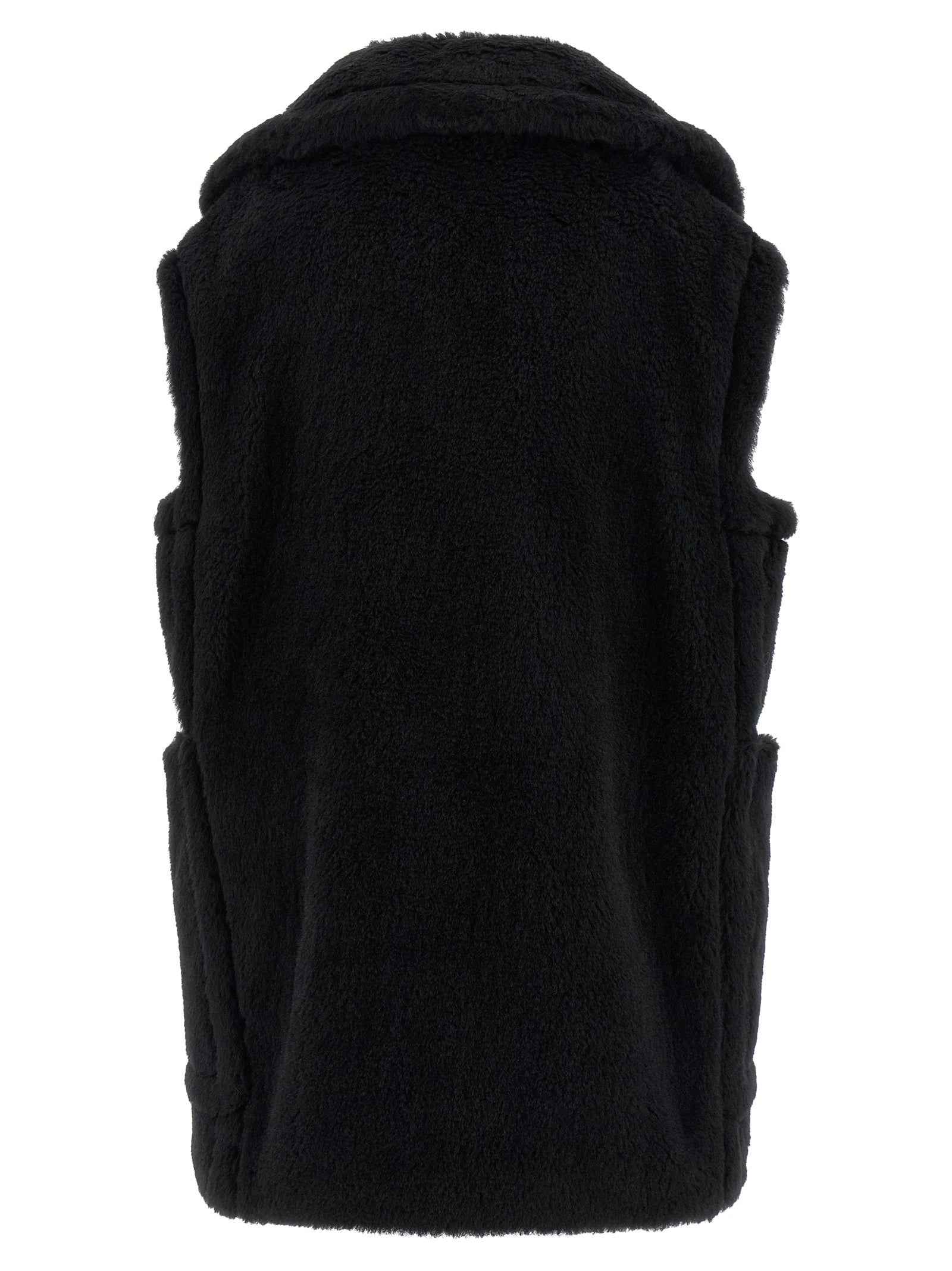 Max Mara Black Alpaca Leather Sleeveless Jacket