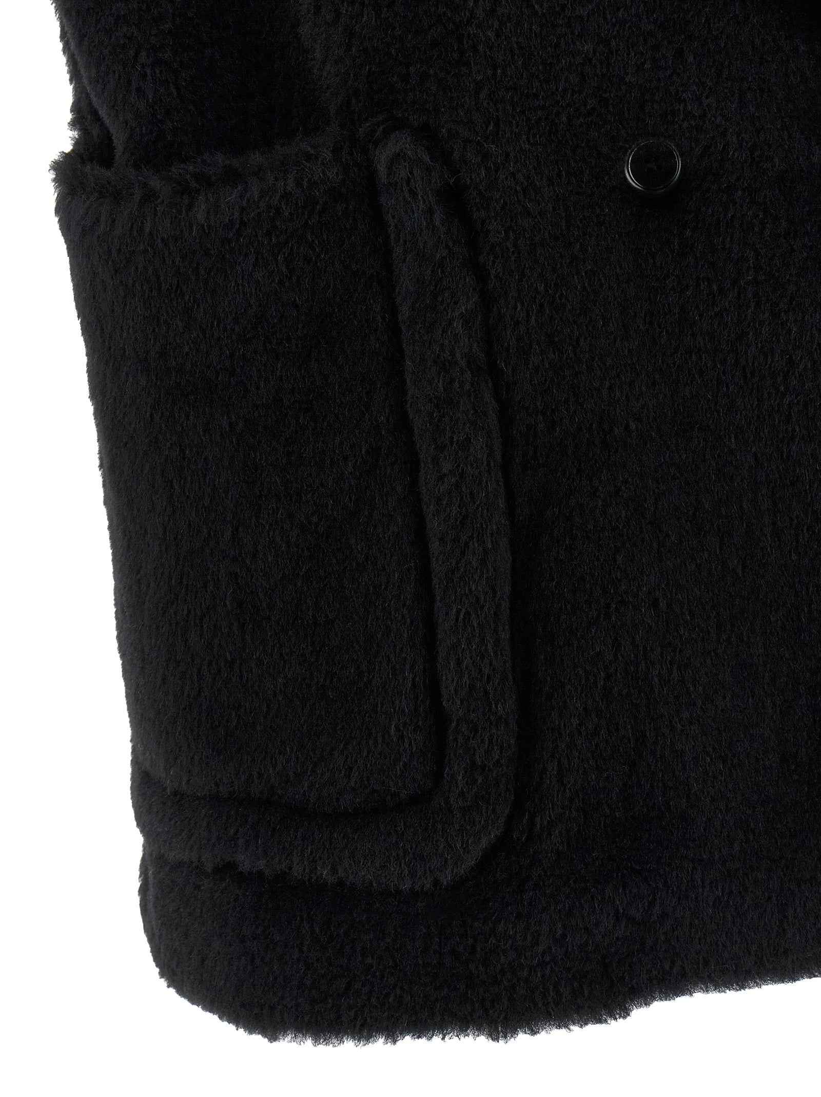 Max Mara Black Alpaca Leather Sleeveless Jacket