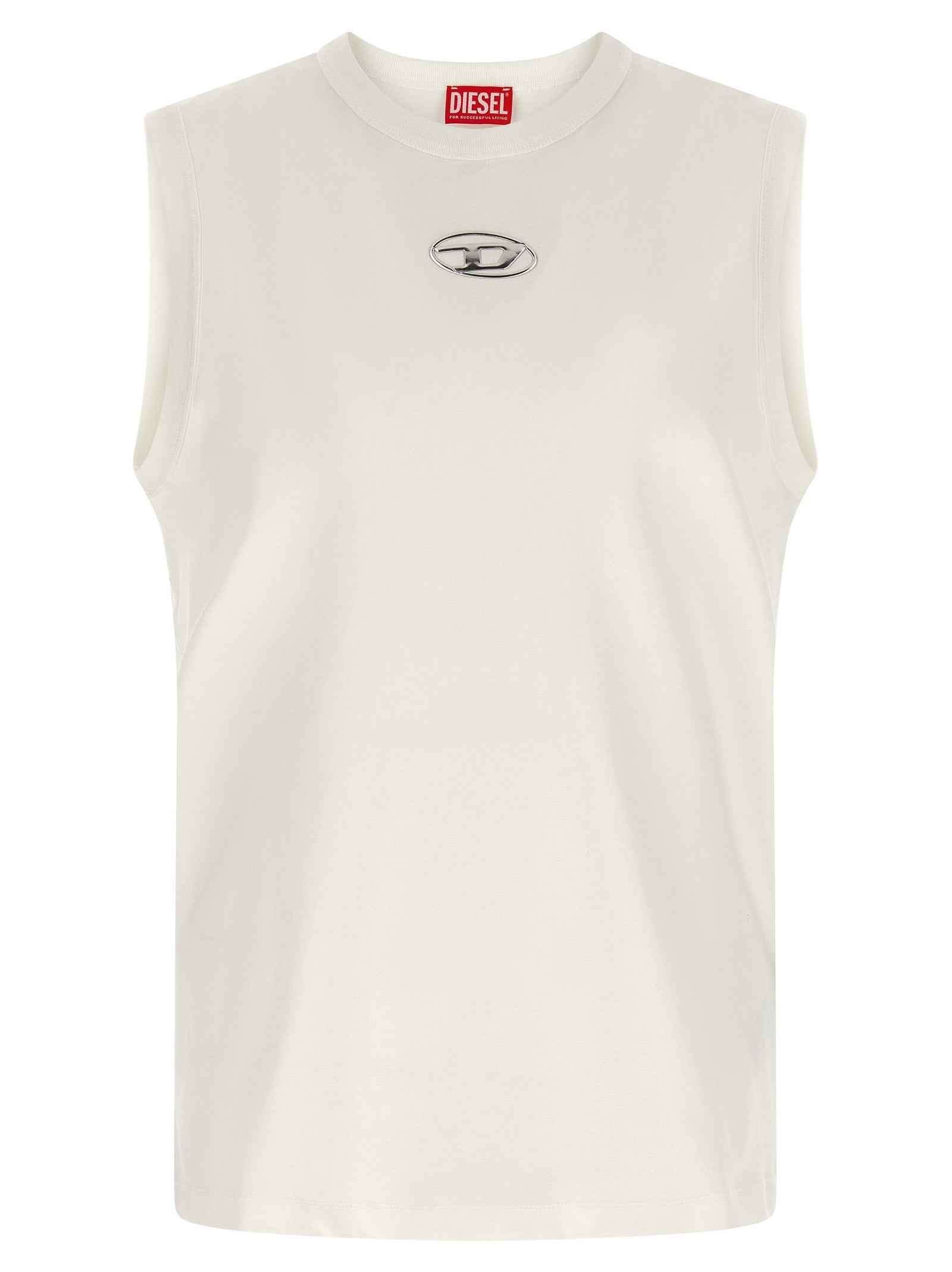 Diesel White Cotton Sleeveles T-Shirt