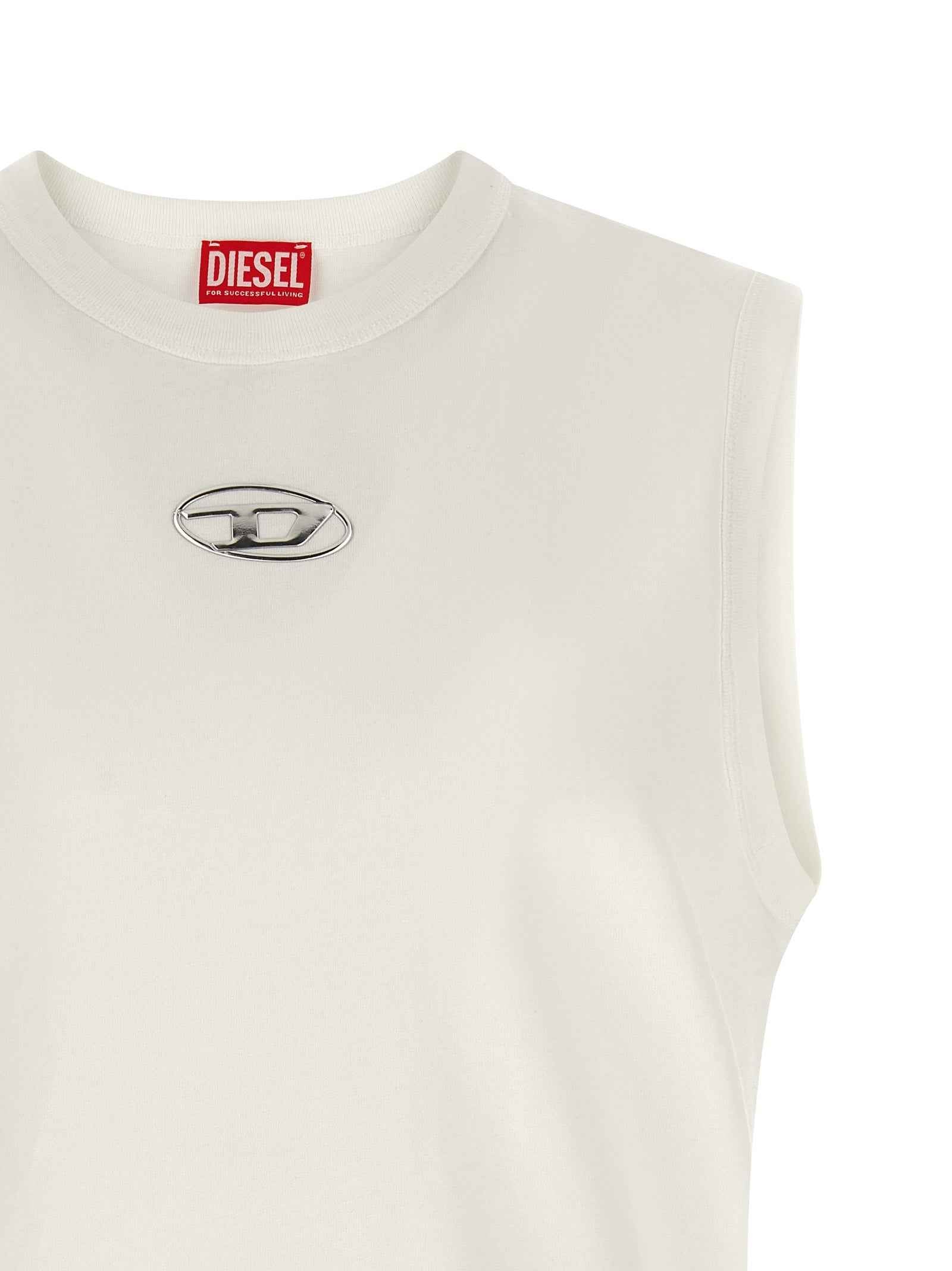 Diesel White Cotton Sleeveles T-Shirt