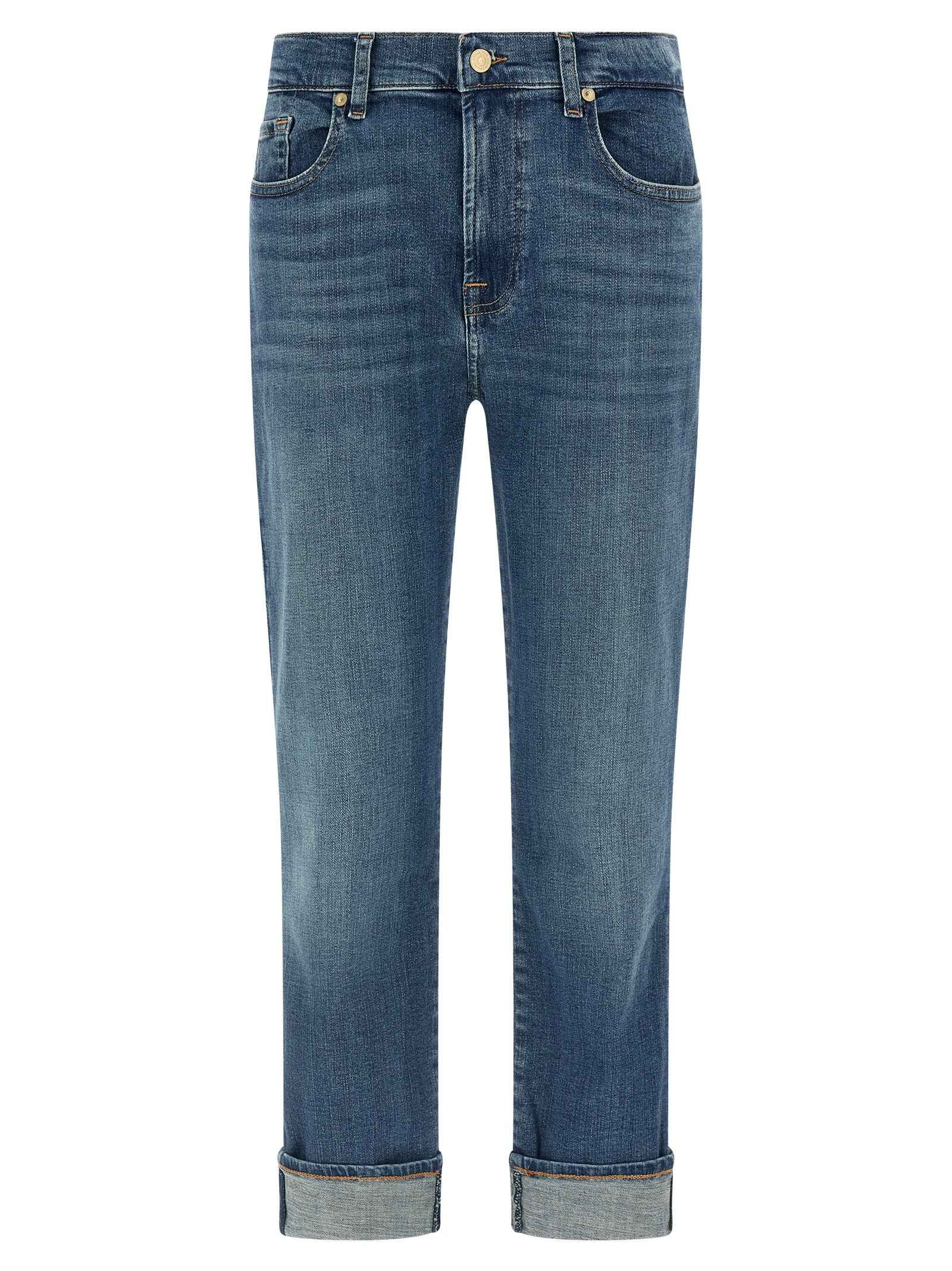 7 For All Mankind Blue Cotton Relaxed Fit Jeans