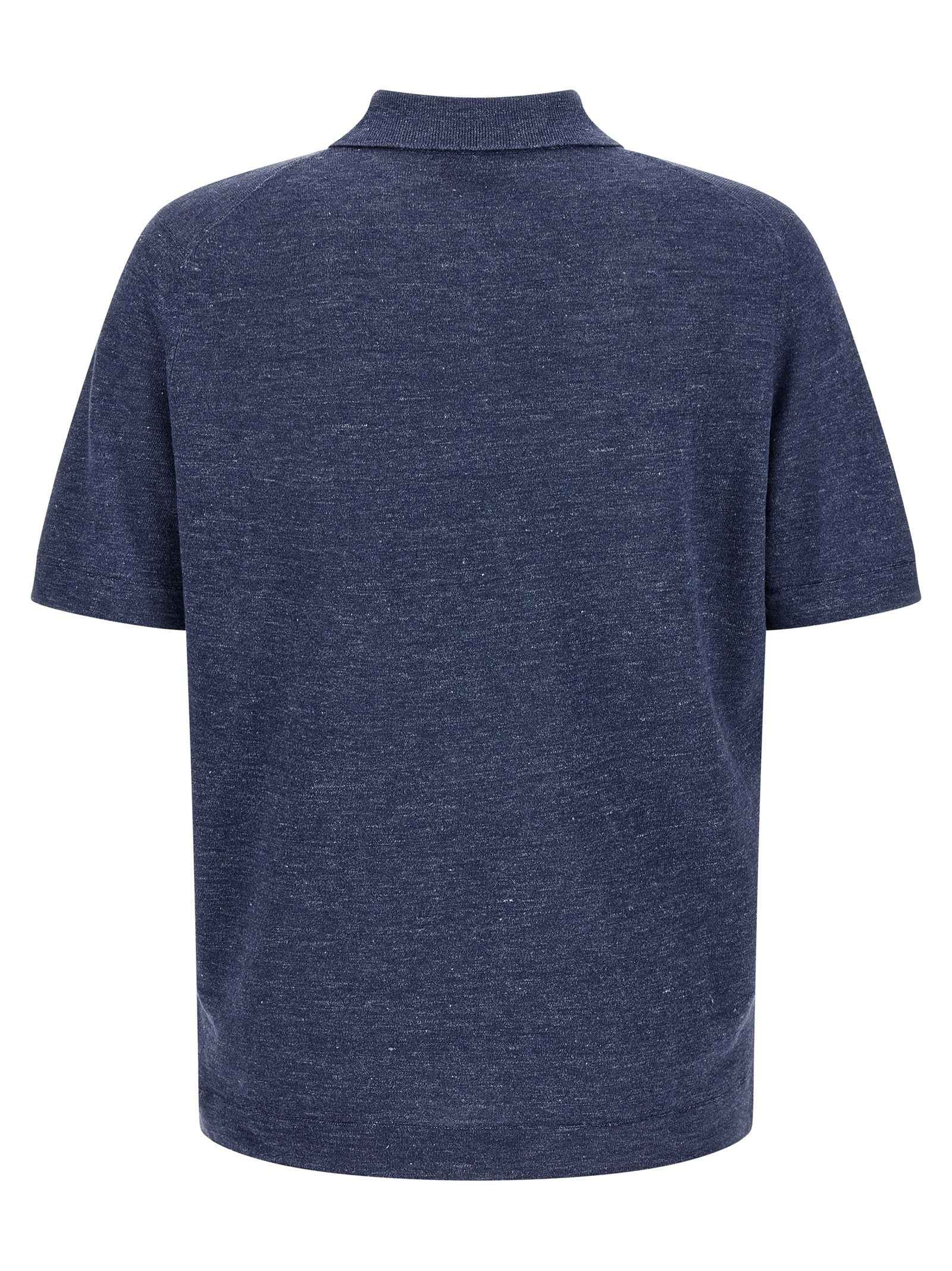 Brunello Cucinelli Blue Linen Polo Shirt