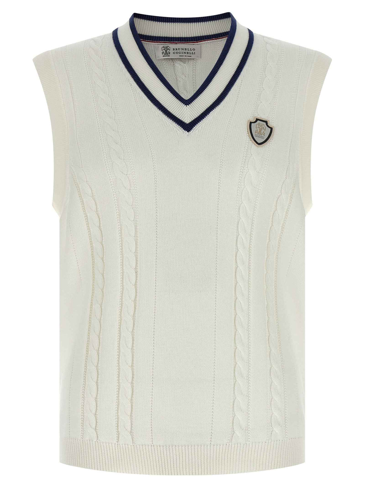 Brunello Cucinelli White Cotton Sleeveles Sweater
