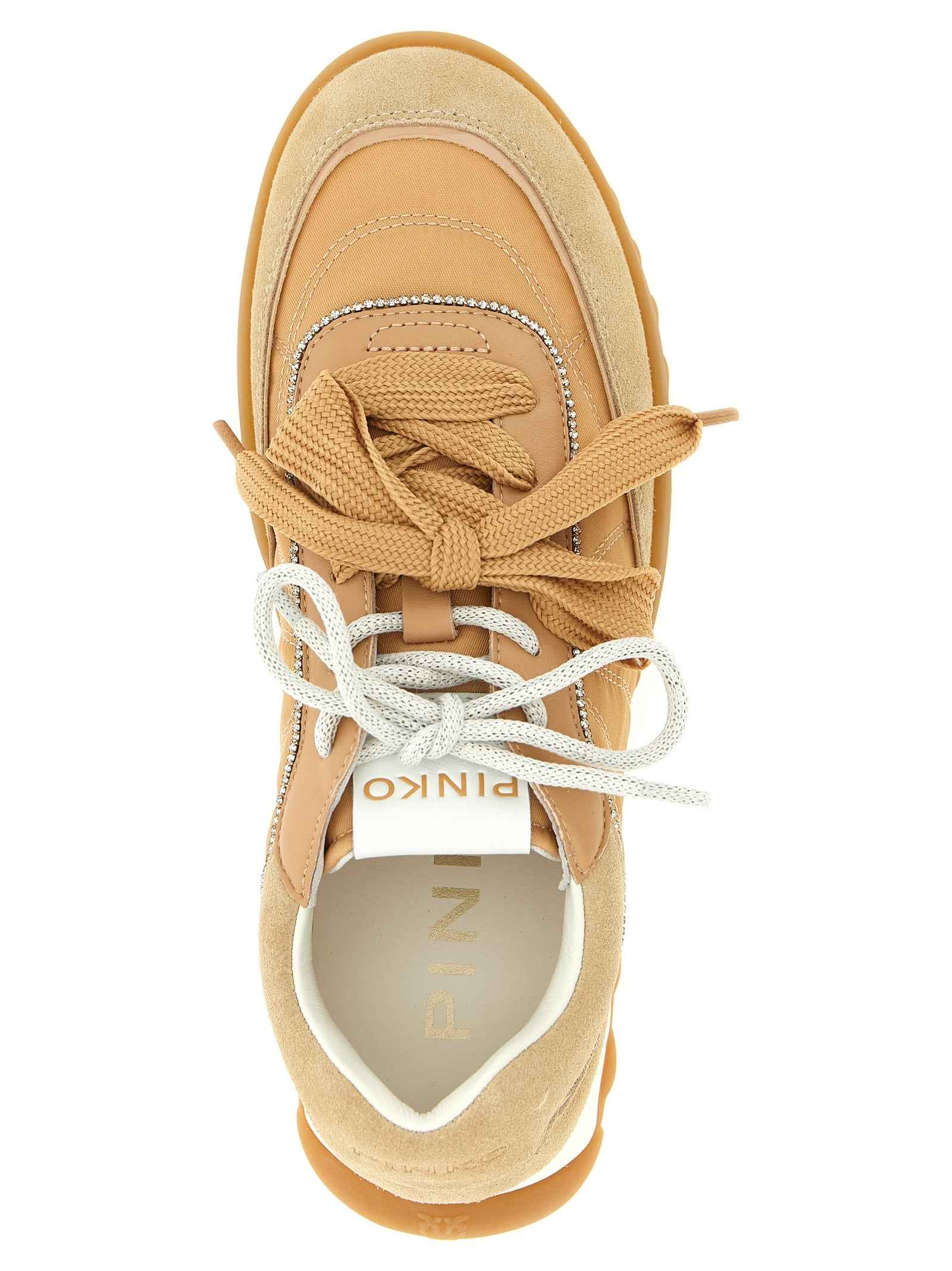 PINKO Beige Calfskin Athletic Sneakers