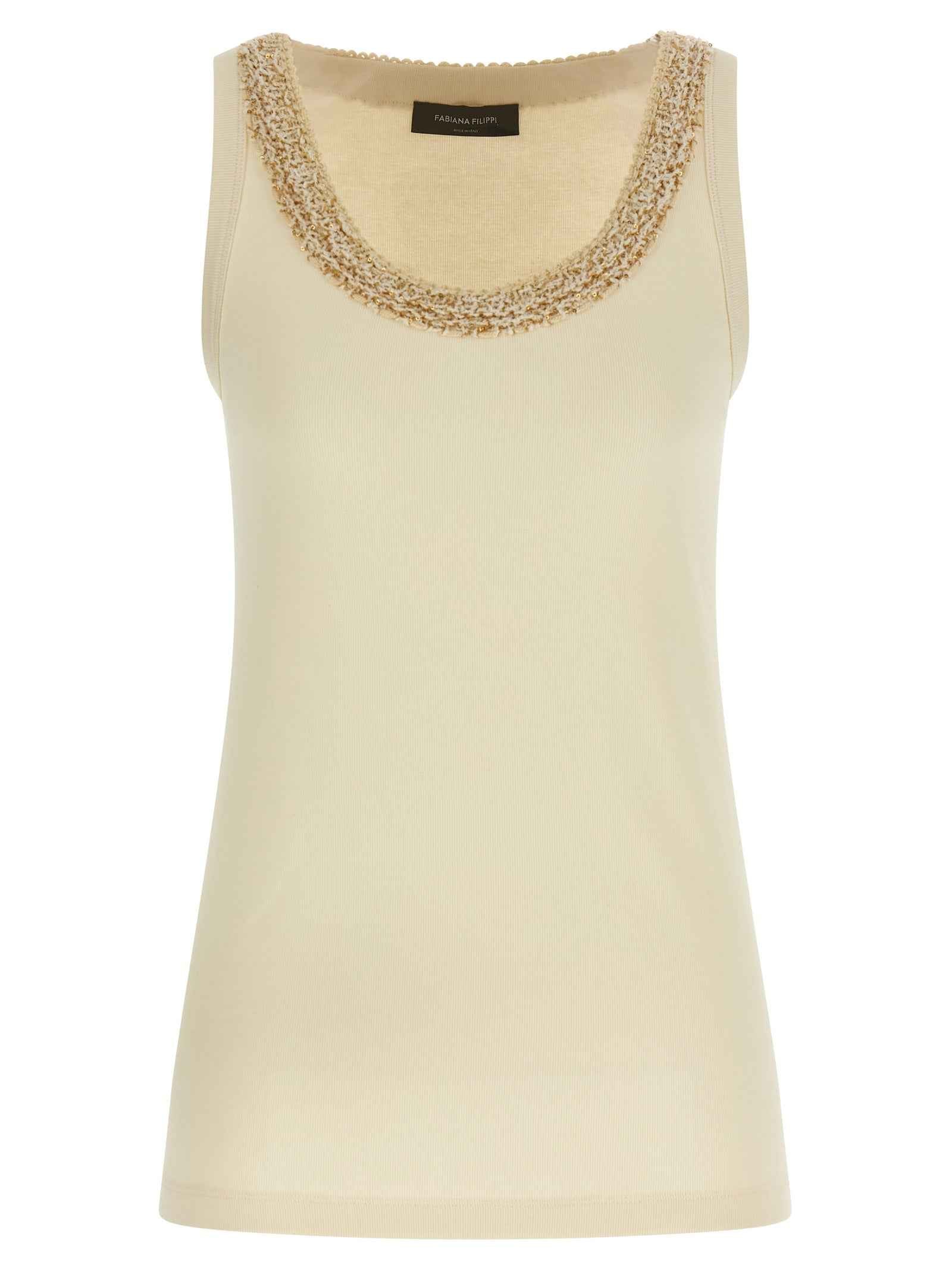 Fabiana Filippi Beige Cotton Sleeveles T-Shirt