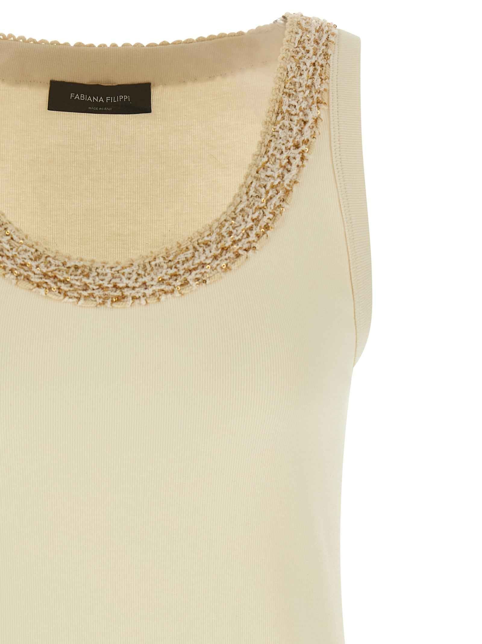 Fabiana Filippi Beige Cotton Sleeveles T-Shirt