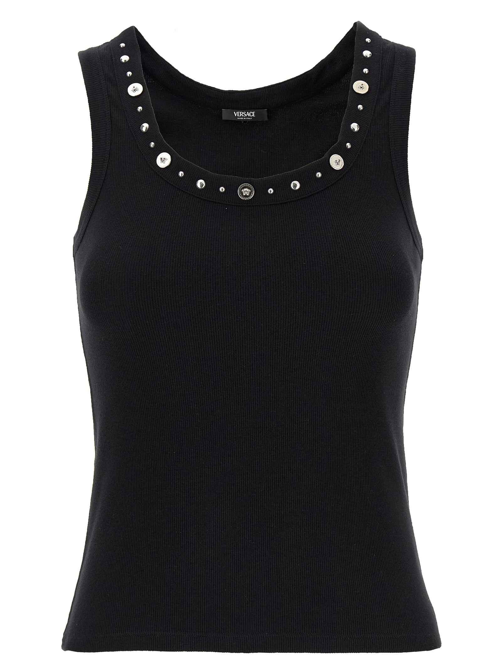 Versace Black Cotton Sleeveles T-Shirt
