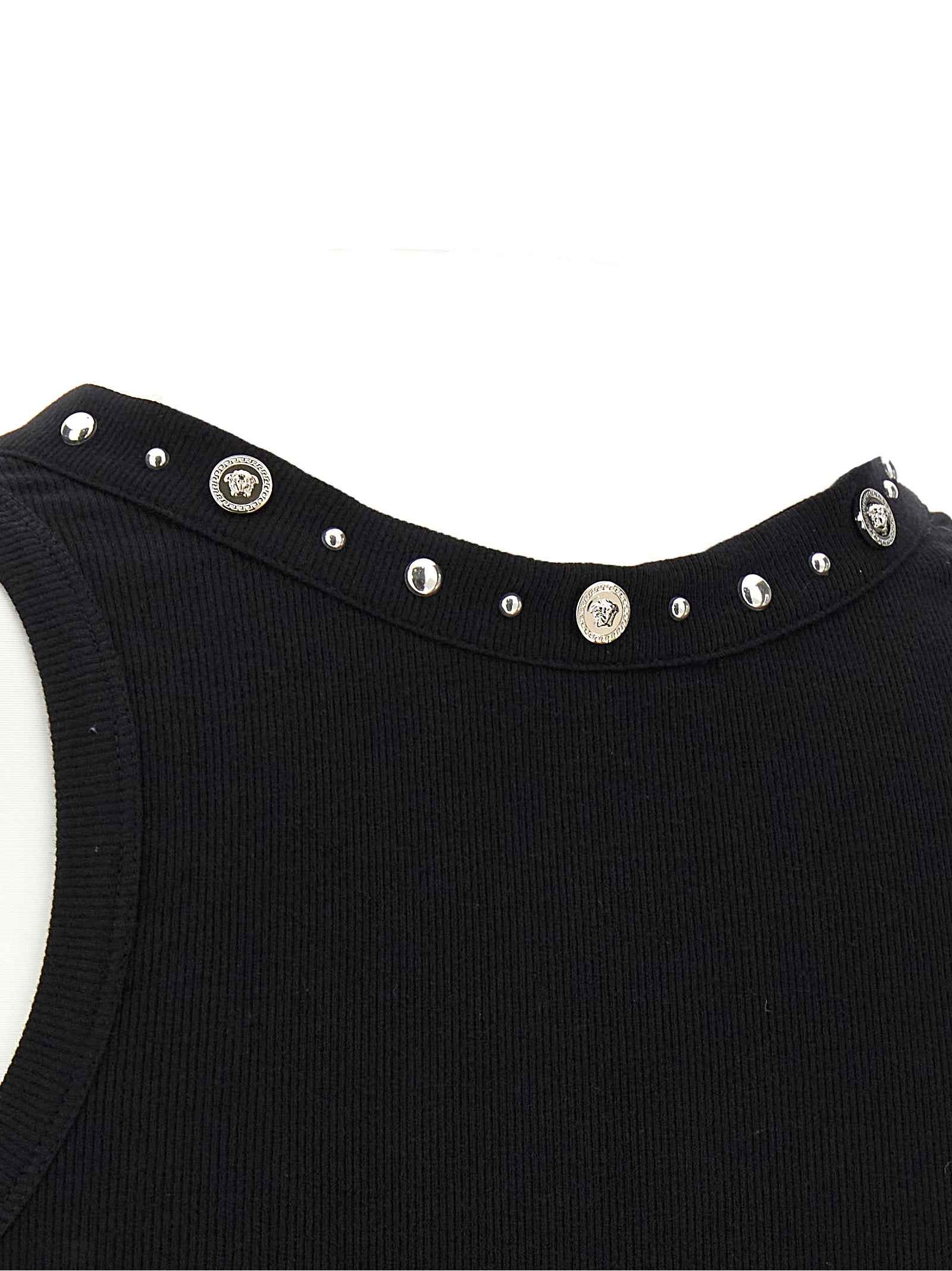 Versace Black Cotton Sleeveles T-Shirt