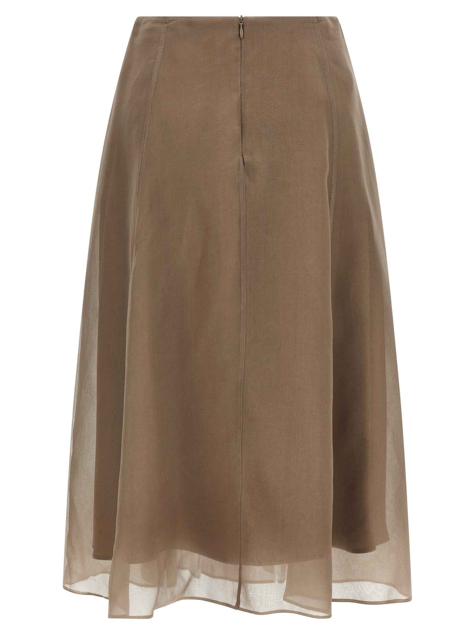 Brunello Cucinelli Beige Silk Midi Skirt