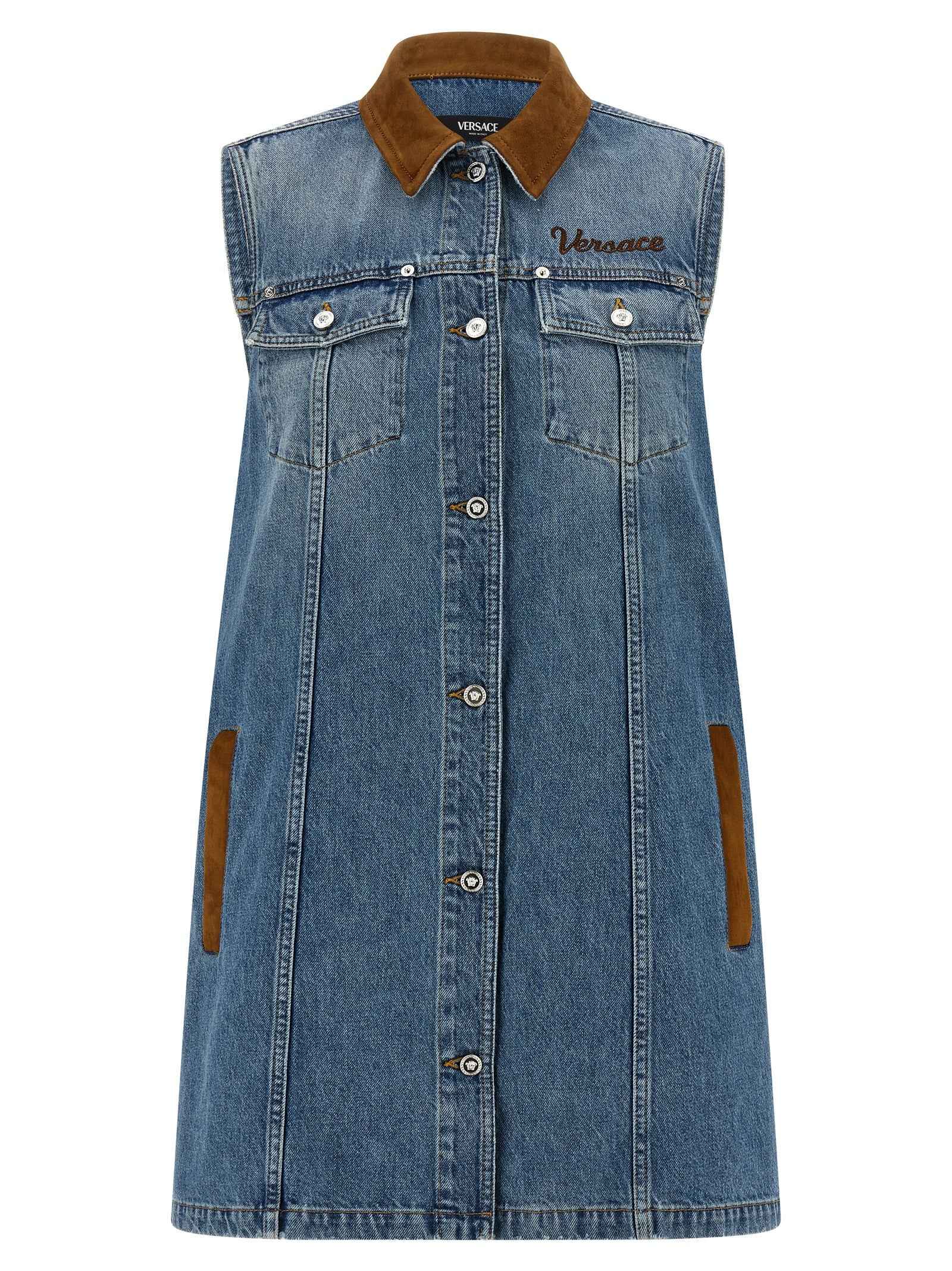 Versace Blue Cotton Short Dress