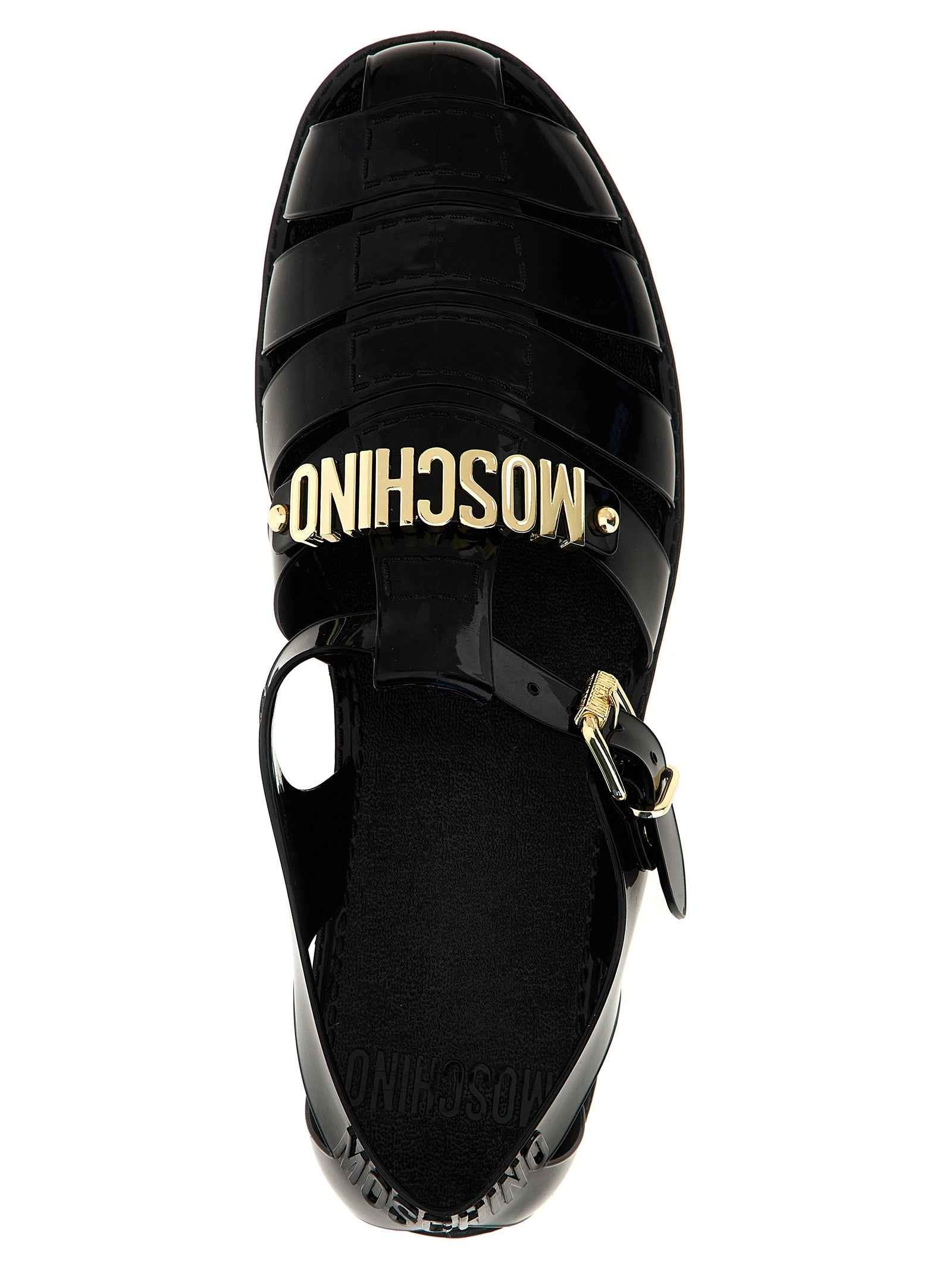 Moschino Black Pvc Flat Sandals
