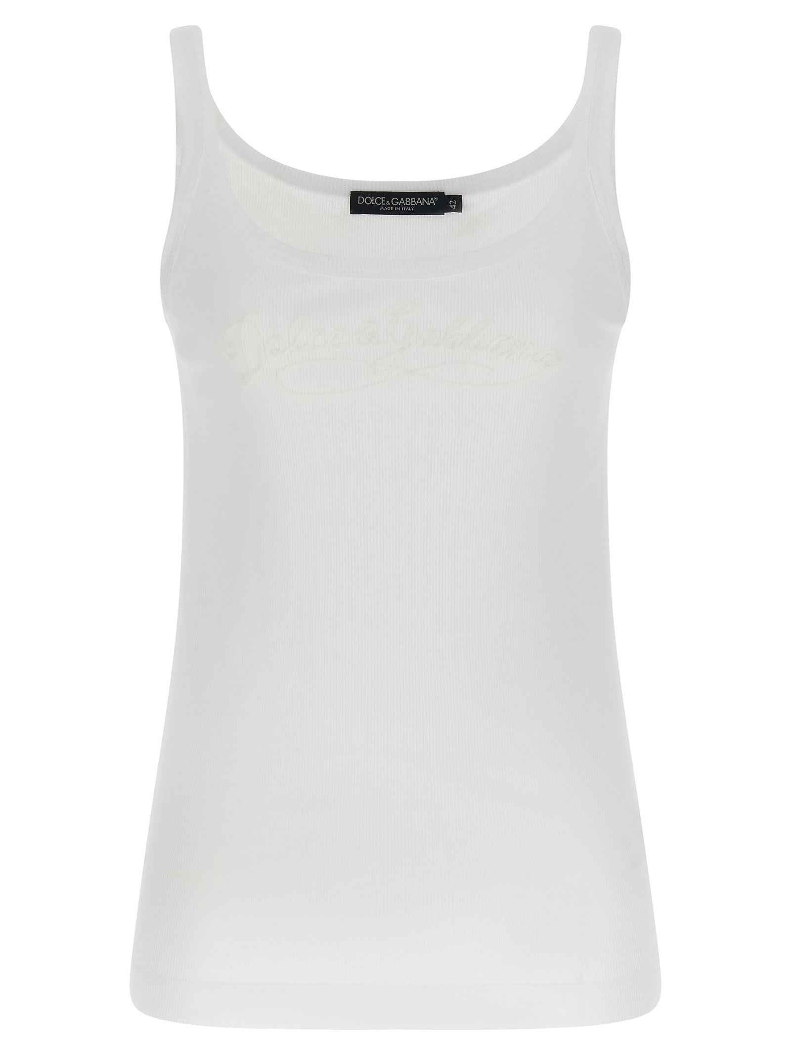 Dolce & Gabbana White Cotton Sleeveles T-Shirt