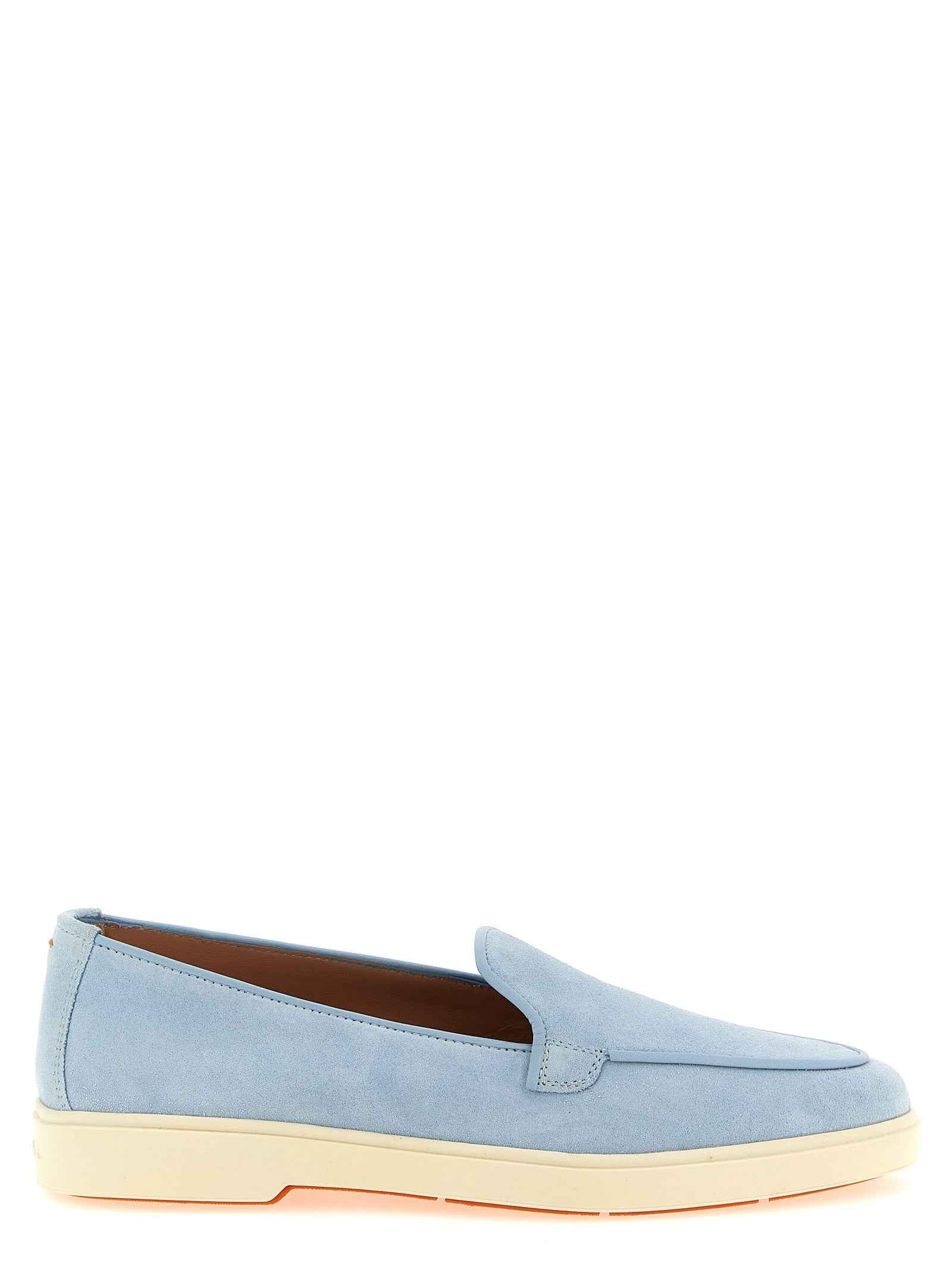 Santoni Blue Calfskin Slip-On Loafers