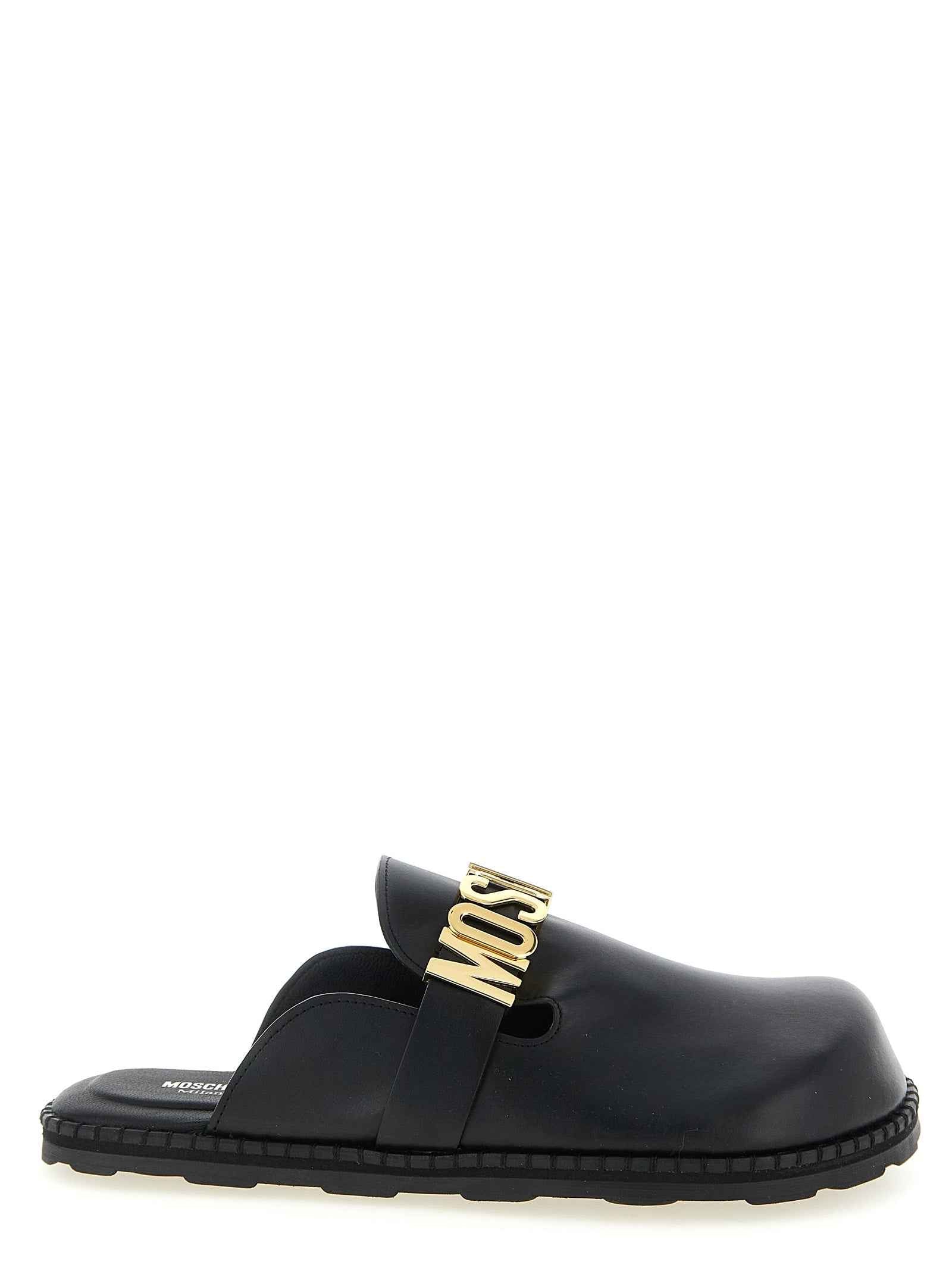 Moschino Black Calfskin Clogs