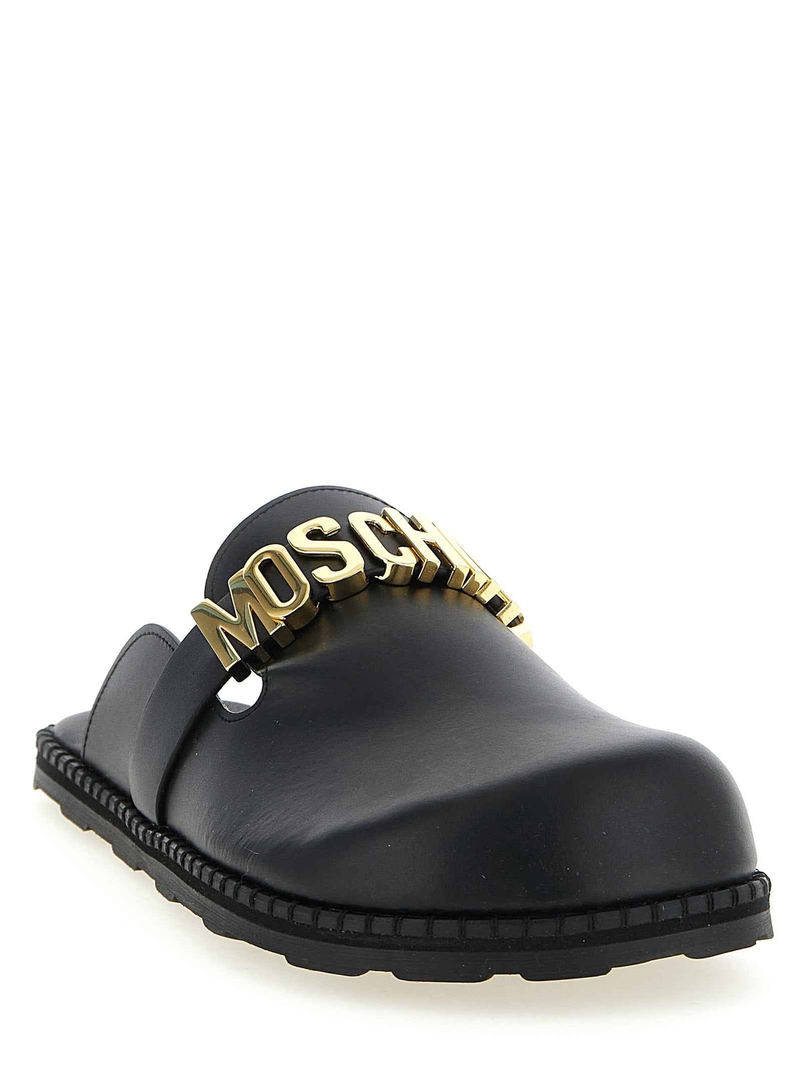 Moschino Black Calfskin Clogs