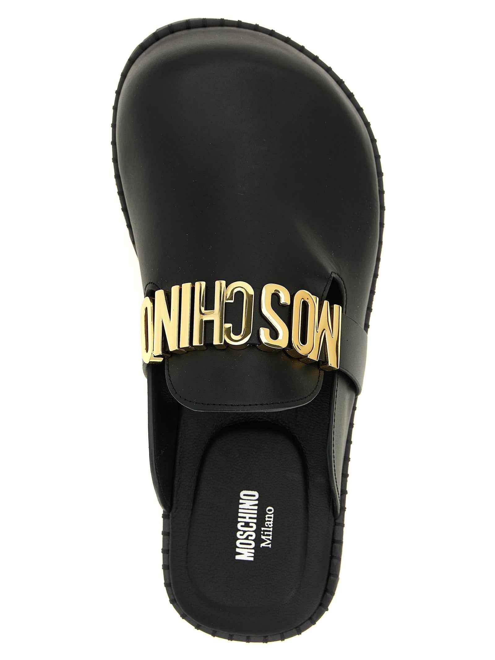 Moschino Black Calfskin Clogs