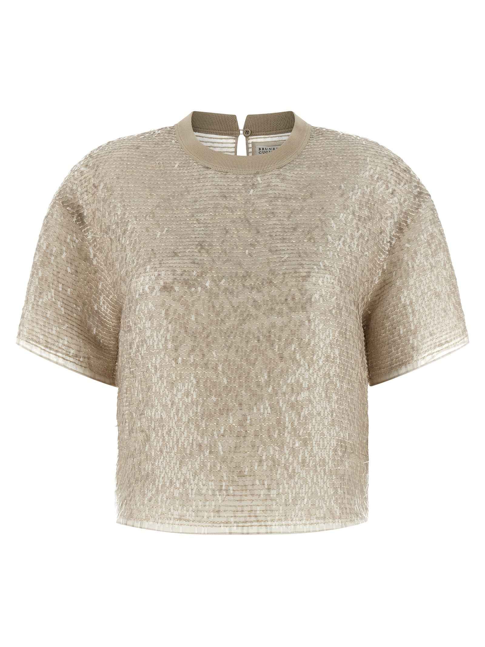 Brunello Cucinelli Beige Silk T-Shirt
