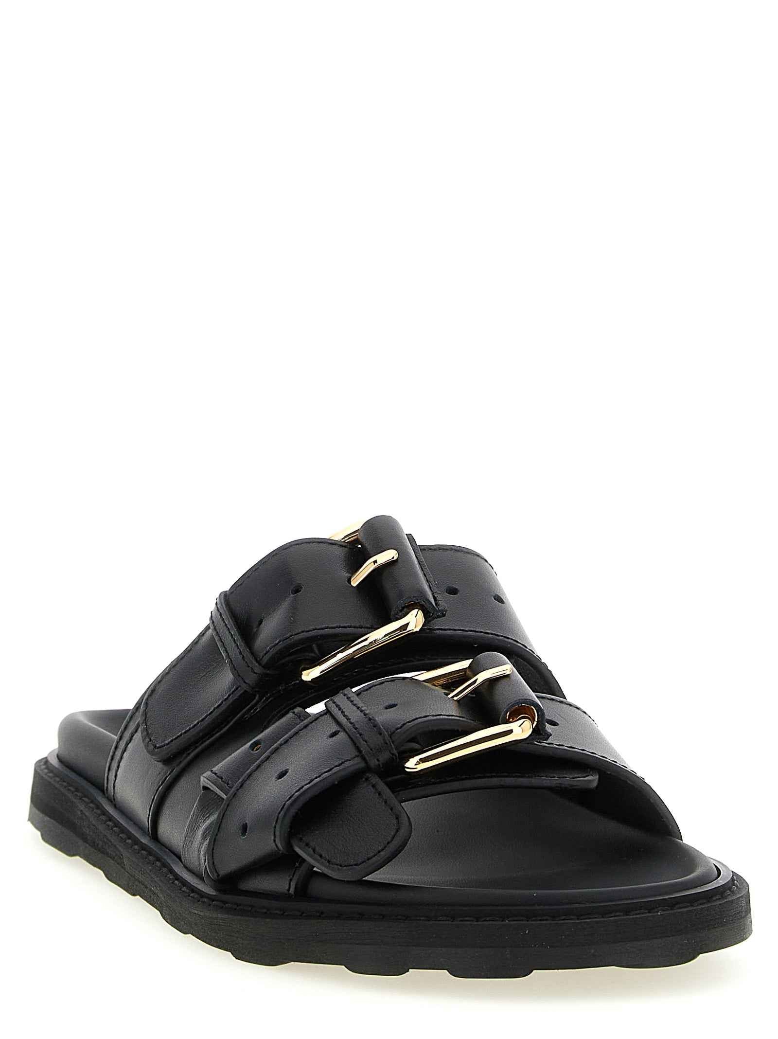 Moschino Black Calfskin Slides