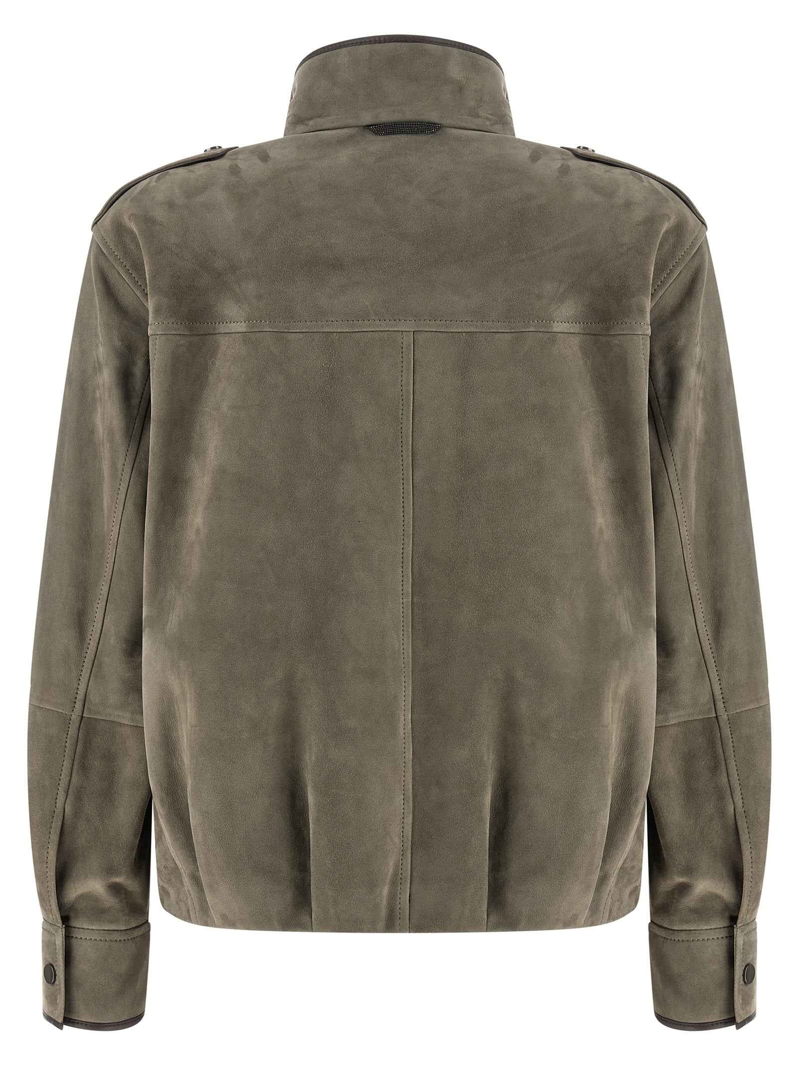 Brunello Cucinelli Gray Calfskin Leather Jacket