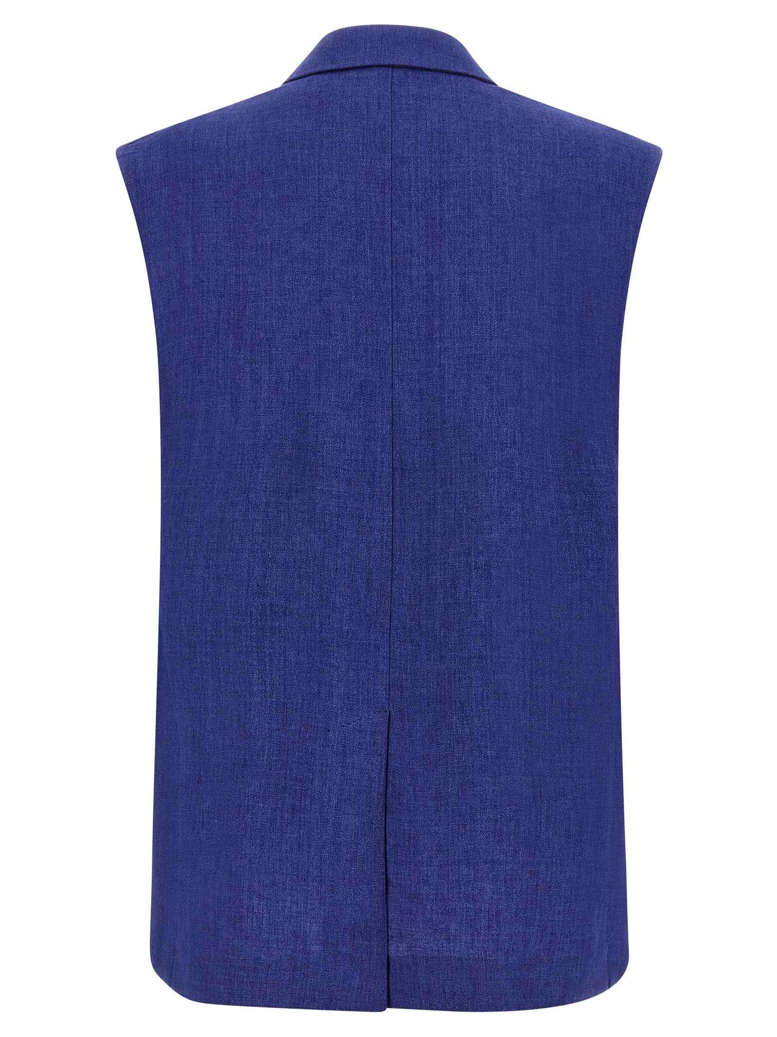 Max Mara Blue Linen Sleeveless Jacket