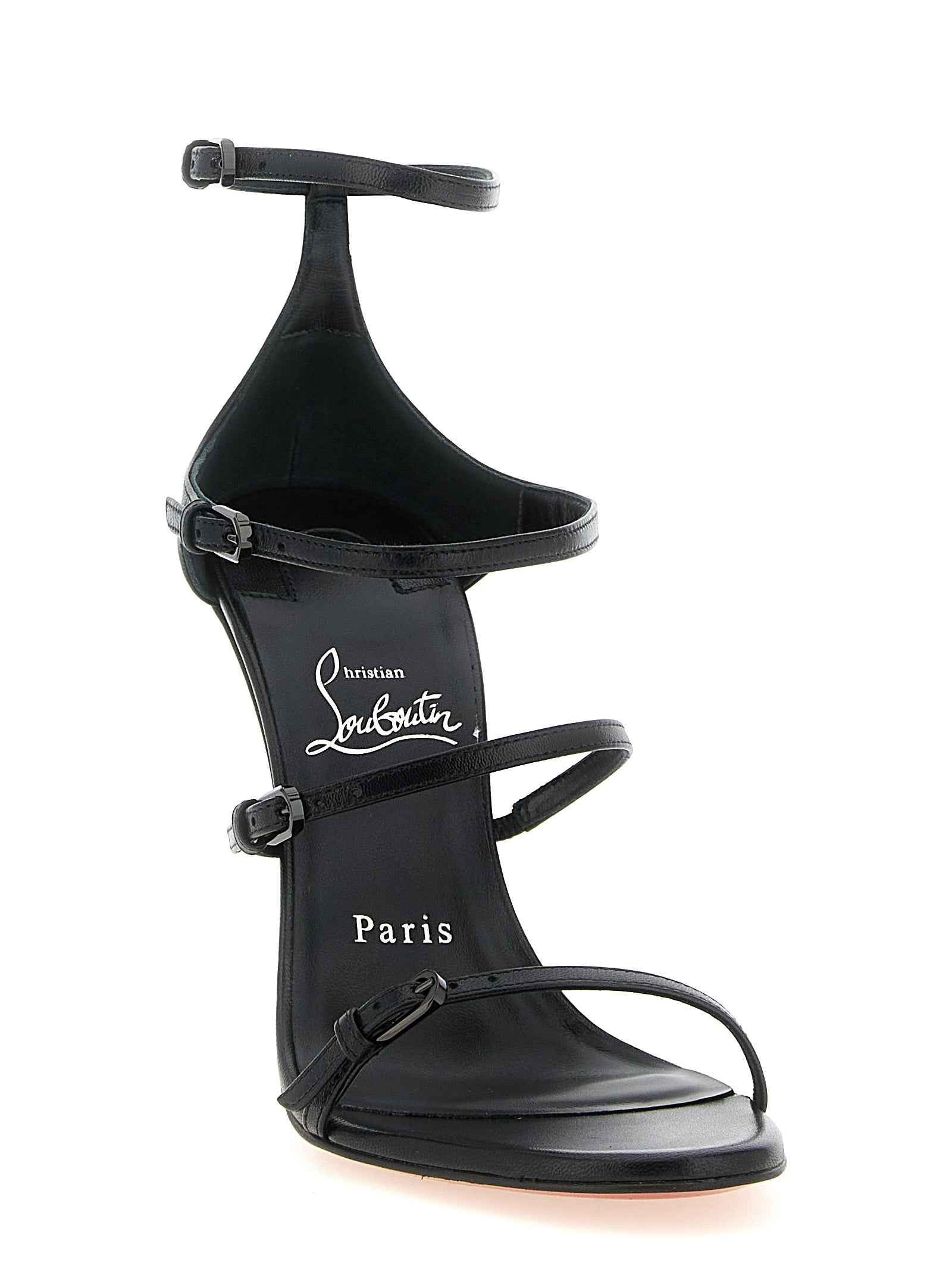 Christian Louboutin Black Goatskin Stiletto Heel Sandals