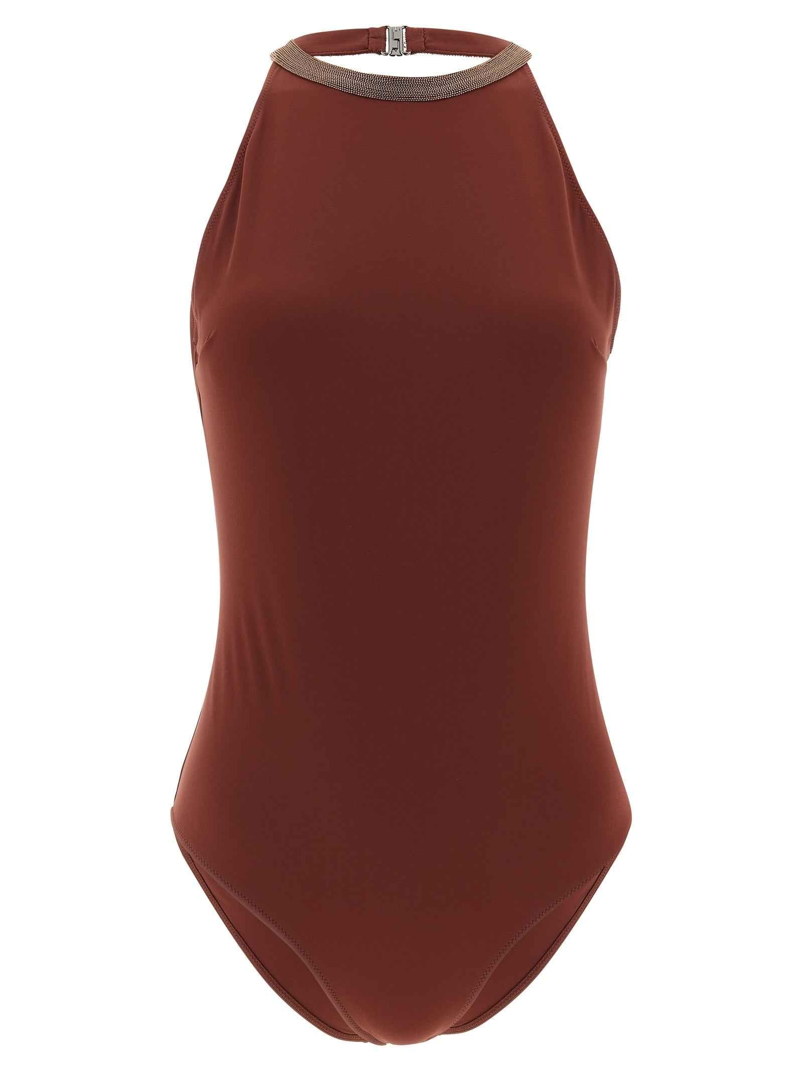 Brunello Cucinelli Bordeaux Polyamide One-Piece Swimsuit