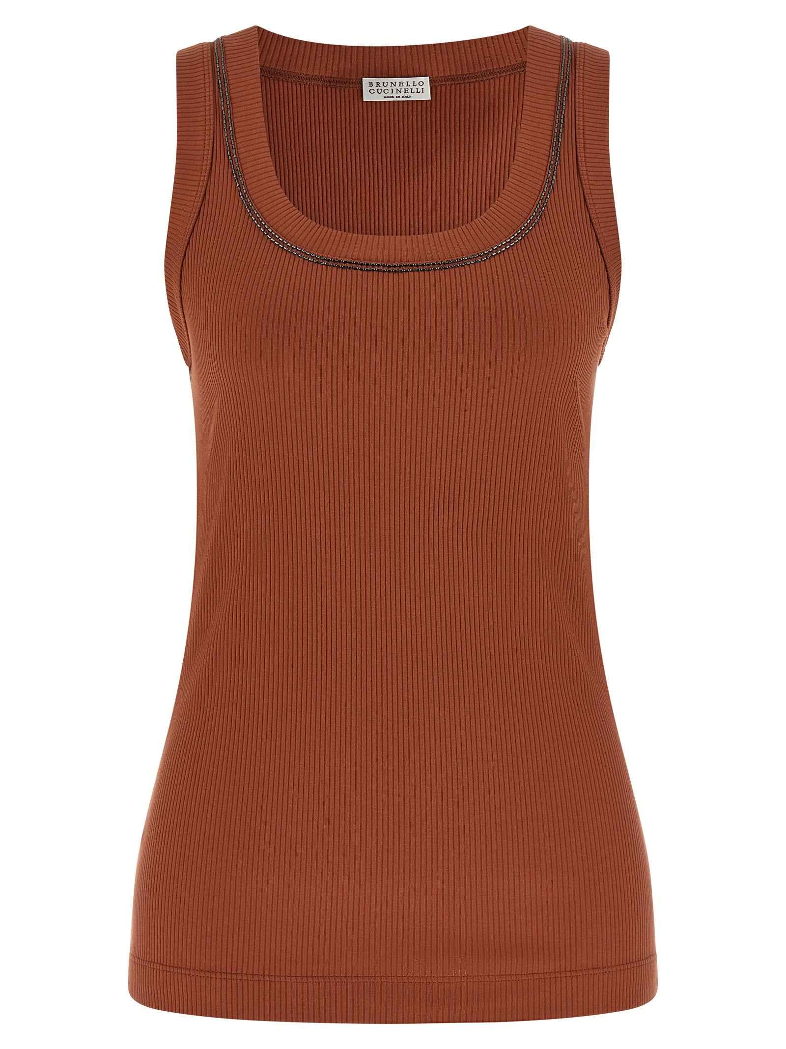 Brunello Cucinelli Brown Cotton Sleeveles T-Shirt