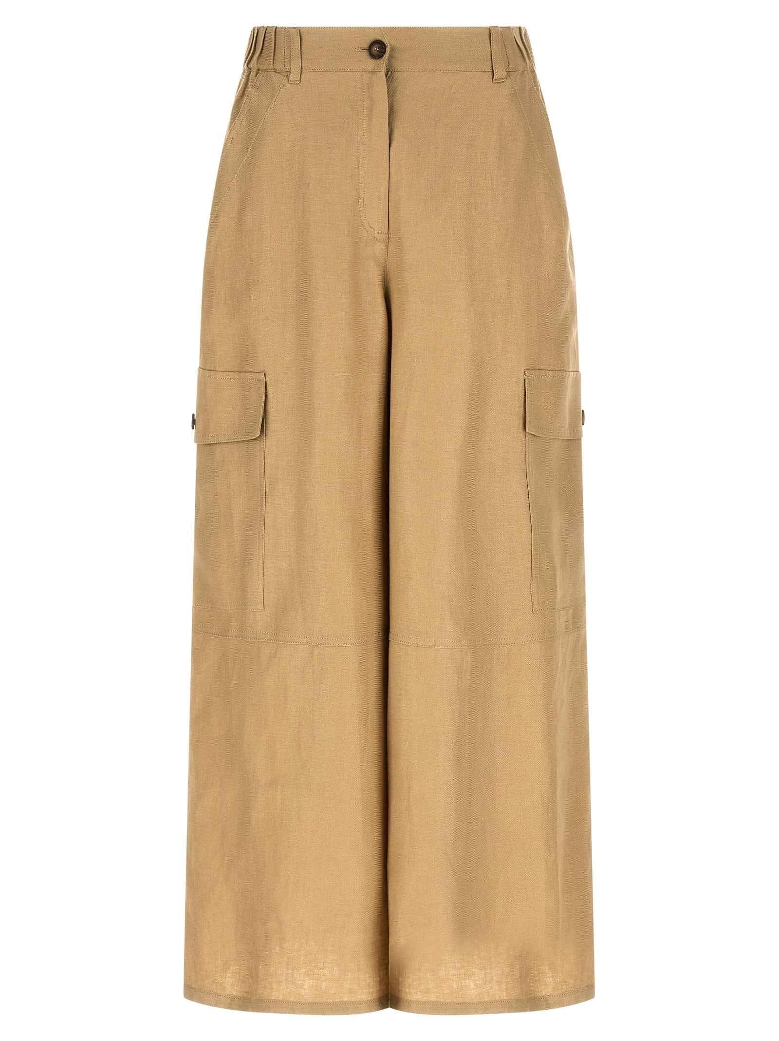 Max Mara Beige Linen Cargo Pants