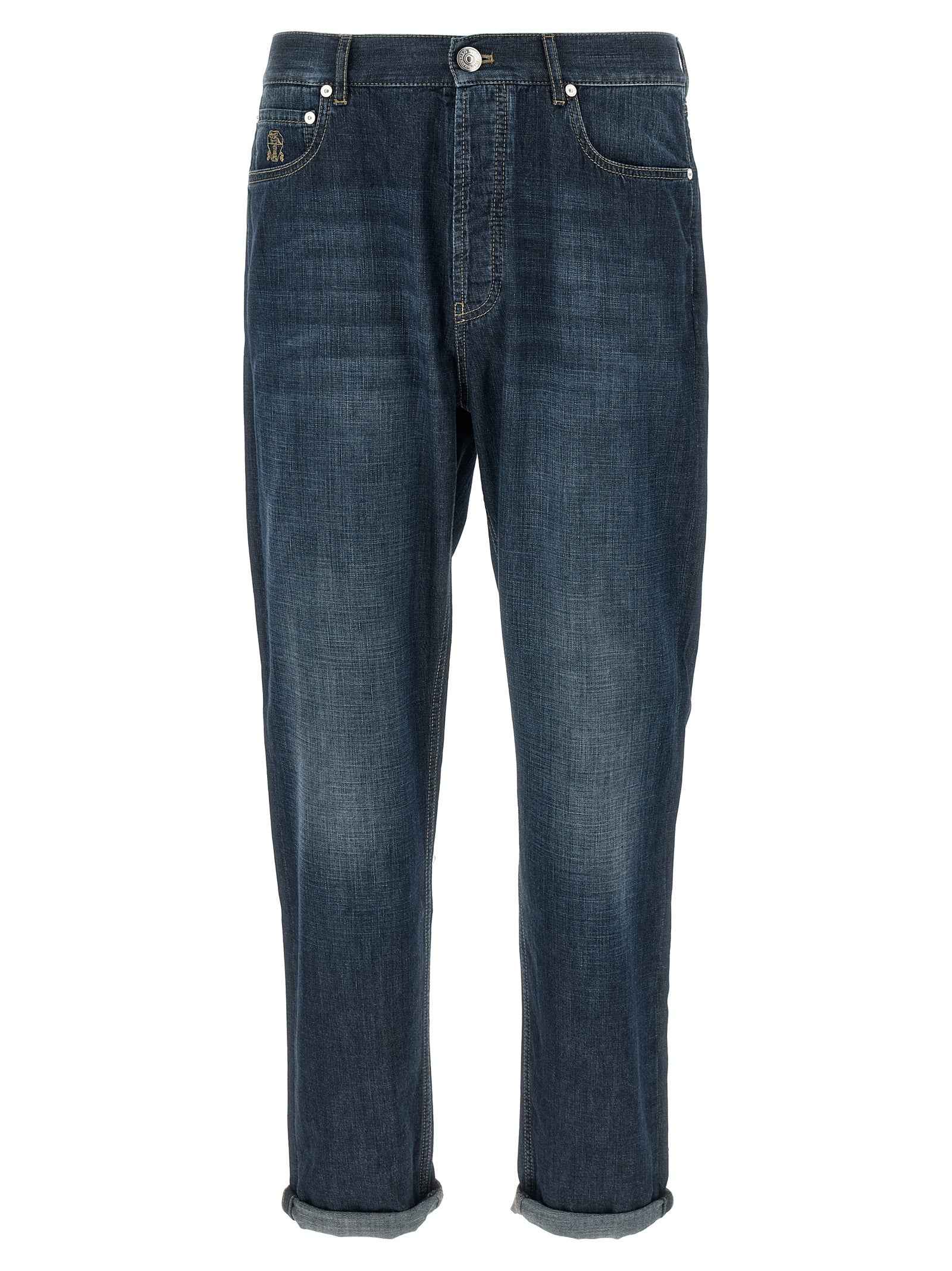 Brunello Cucinelli Blue Cotton Straight-Leg Jeans