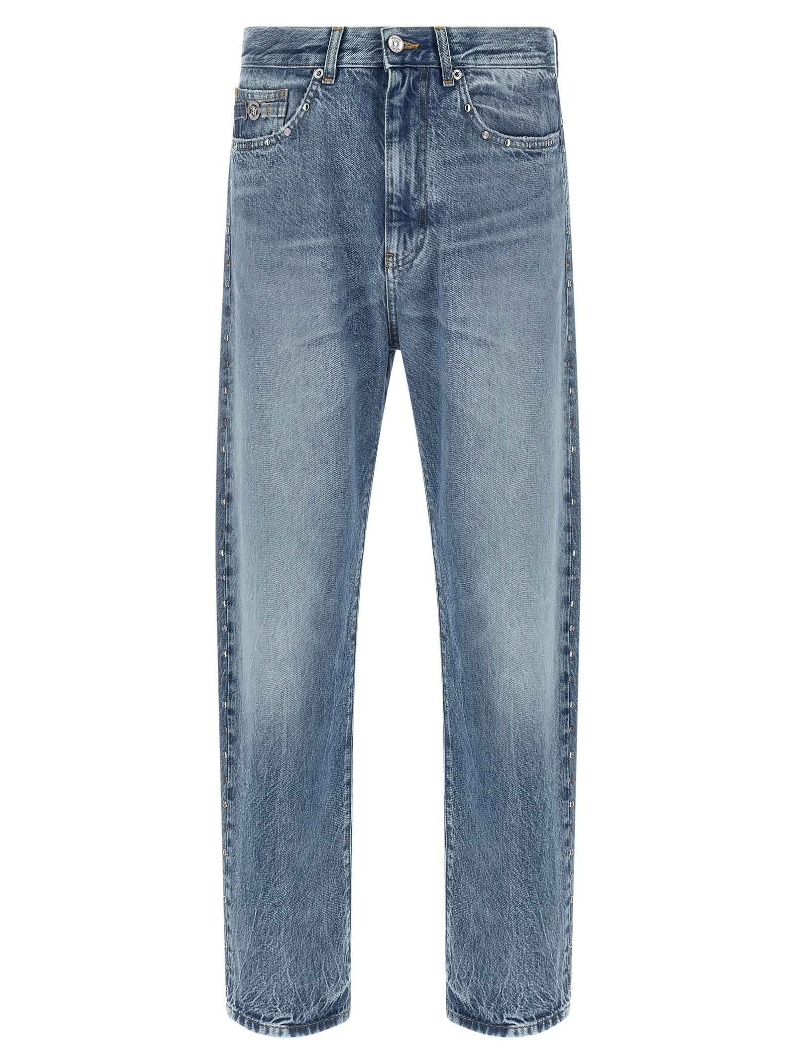 Versace Blue Cotton Straight-Leg Jeans