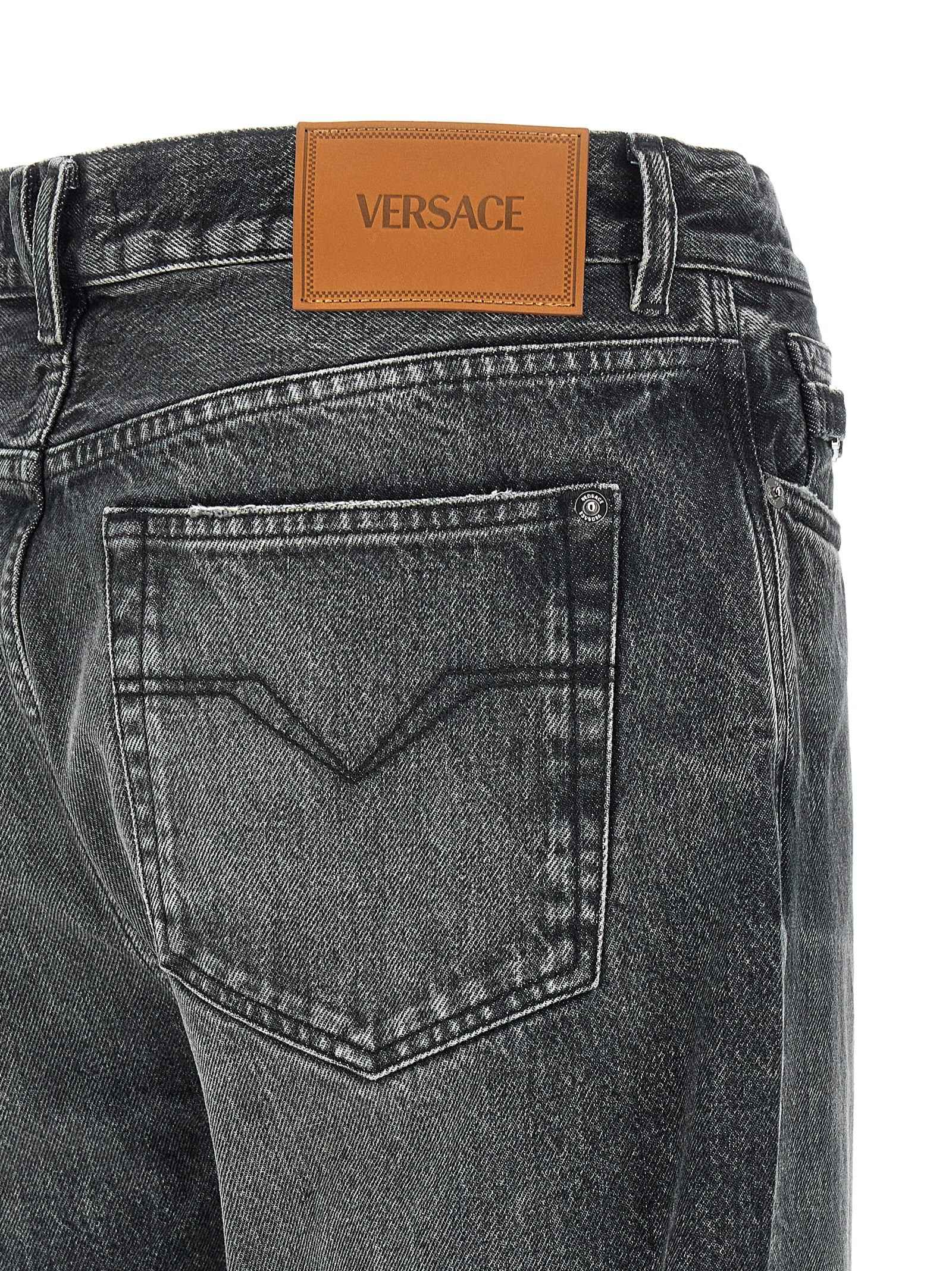 Versace Gray Cotton Straight-Leg Jeans
