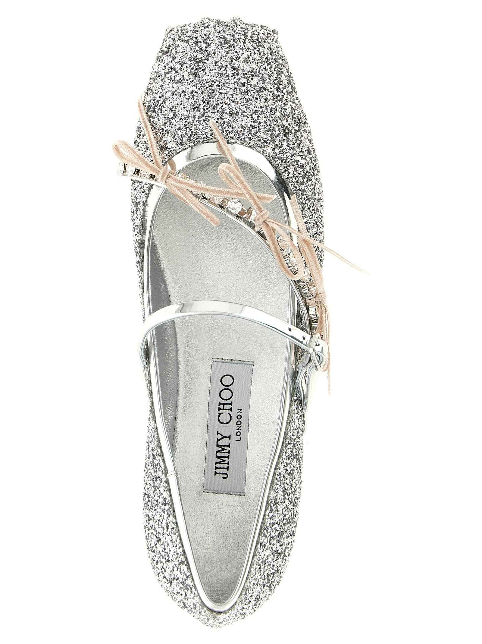 Jimmy Choo Silver Tencel Ballet Flats