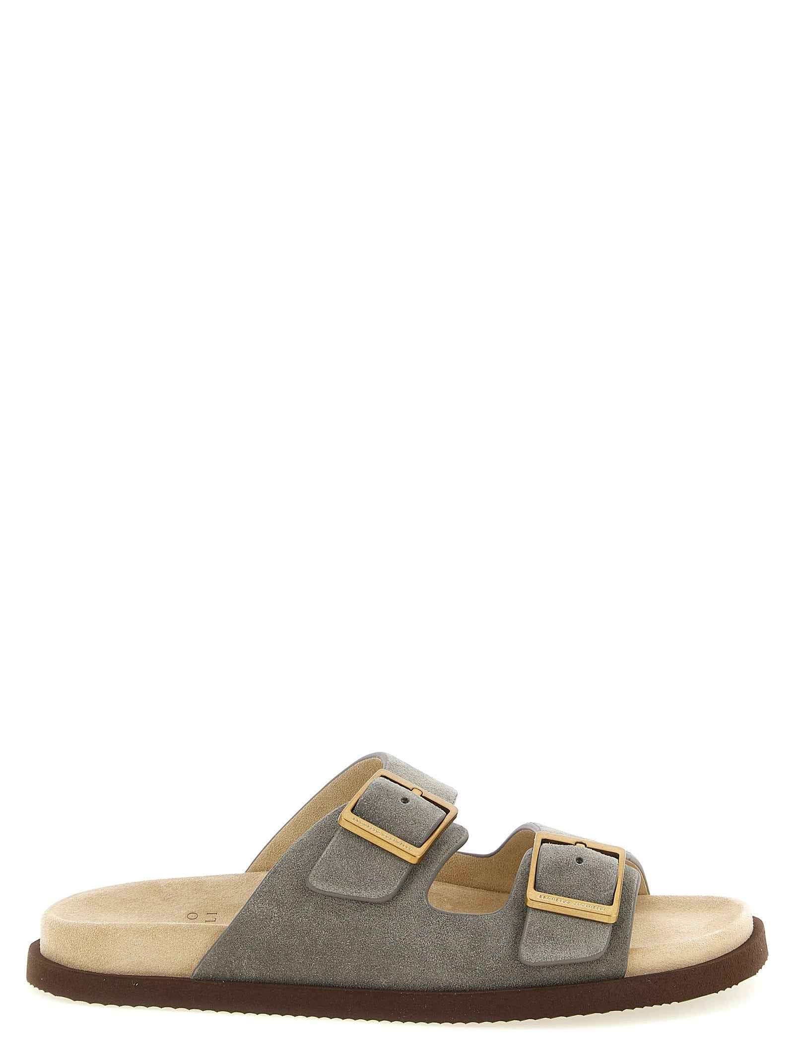 Brunello Cucinelli Gray Calfskin Slides