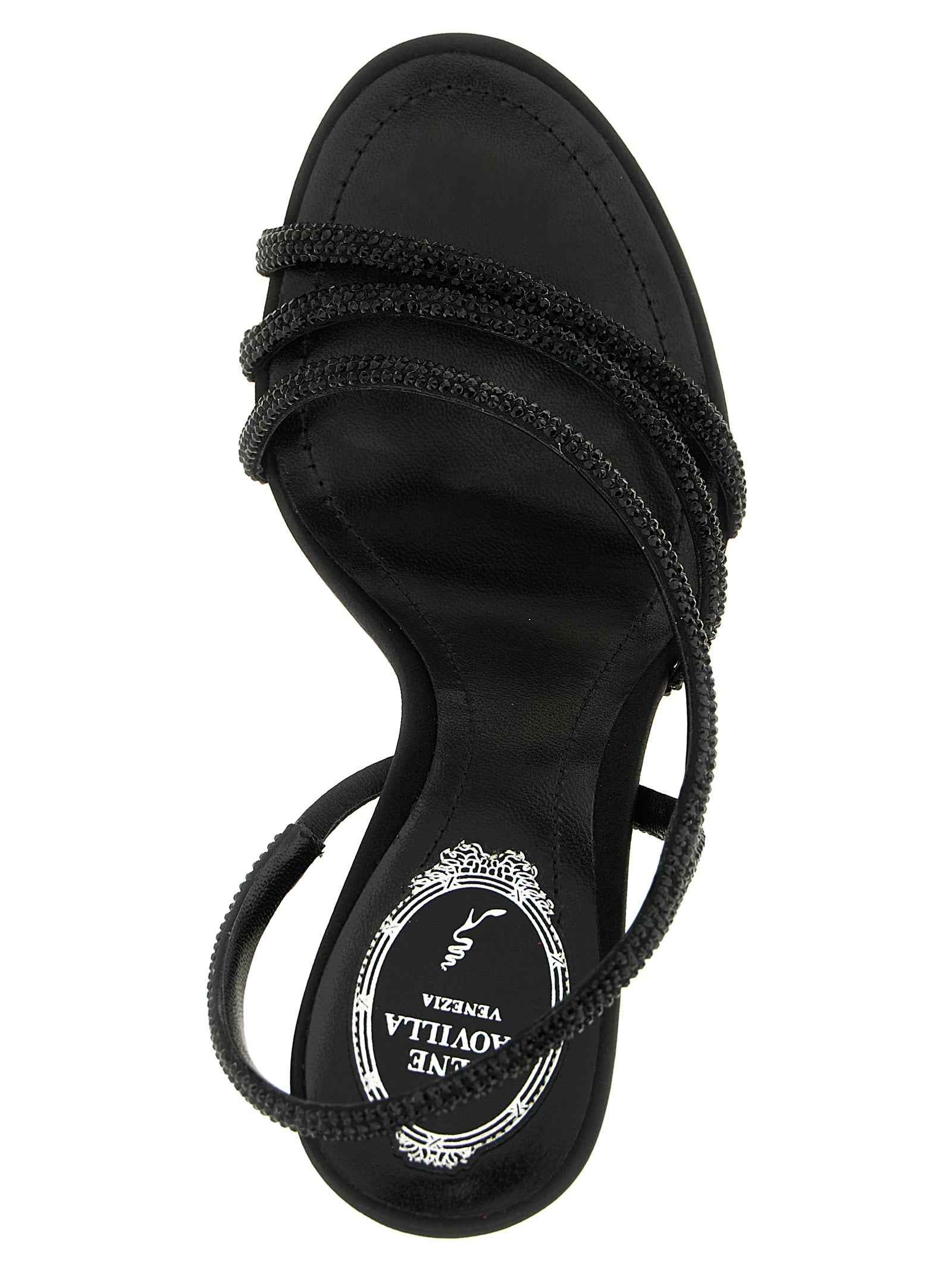 RENE CAOVILLA Black Viscose Stiletto Heel Sandals