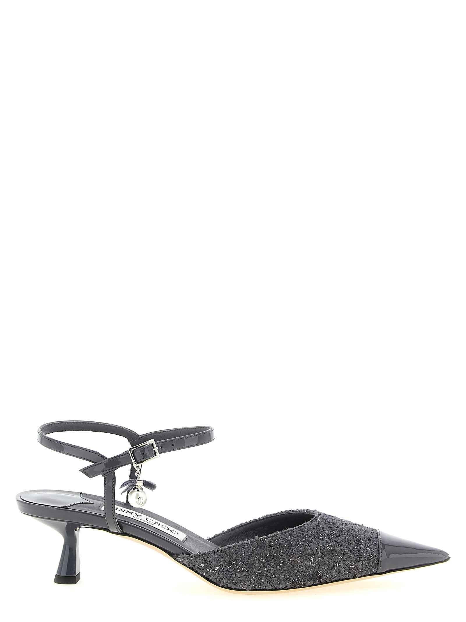 Jimmy Choo Gray Tencel Mid Heel Pumps