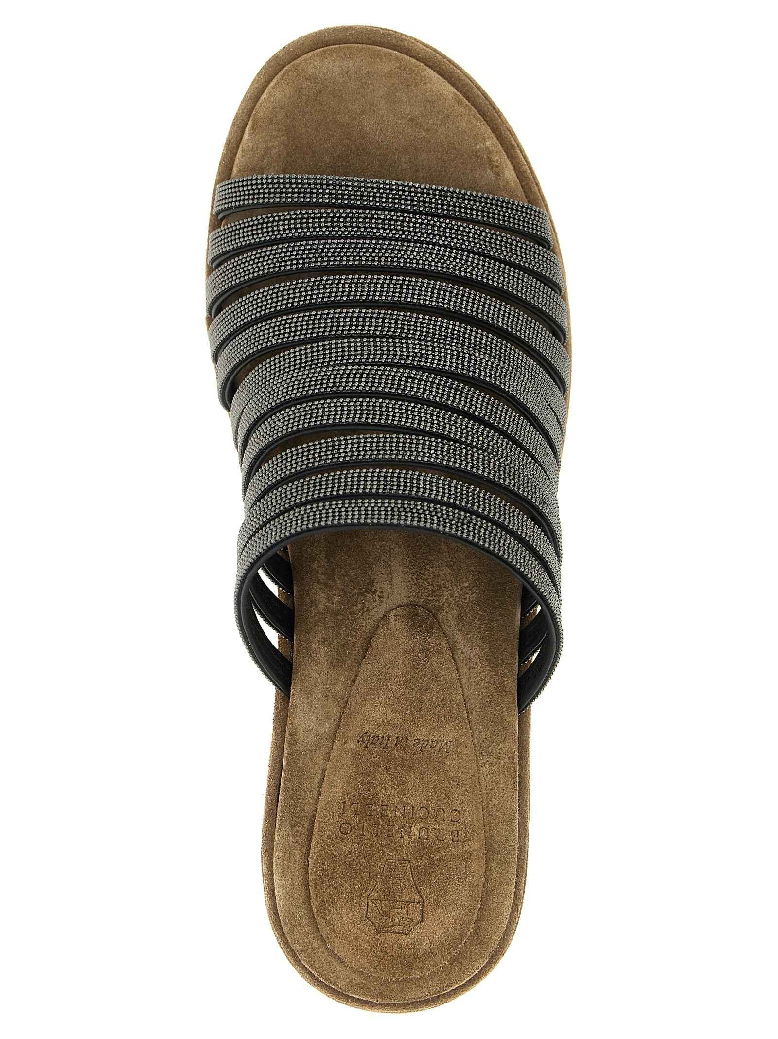 Brunello Cucinelli Brown Lamb Leather Wedge Sandals