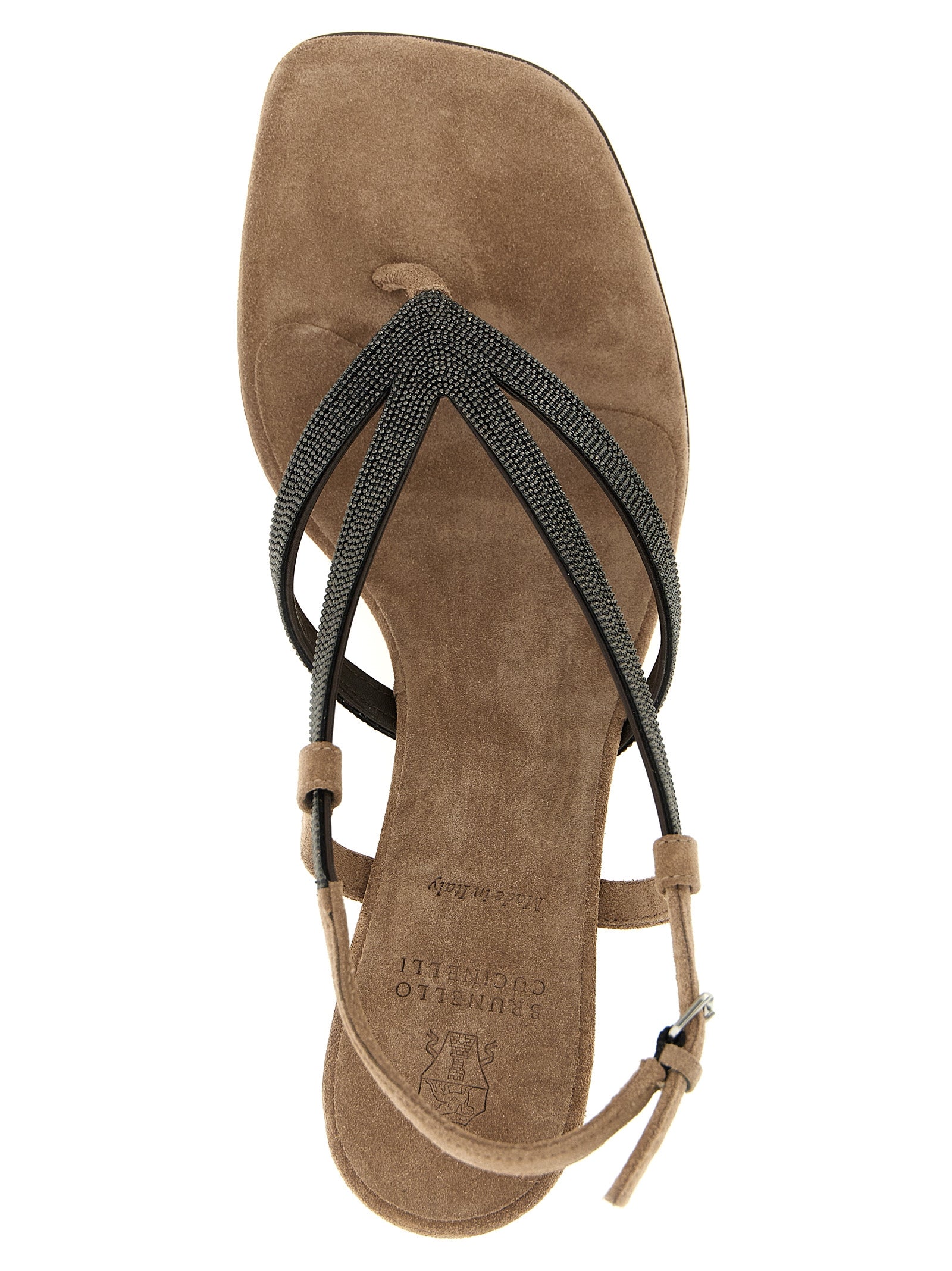 Brunello Cucinelli Beige Lamb Leather Flat Sandals
