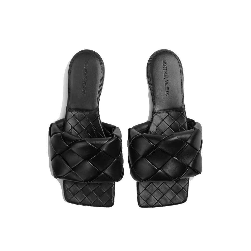Bottega Veneta Black Lamb Leather Flat Sandals