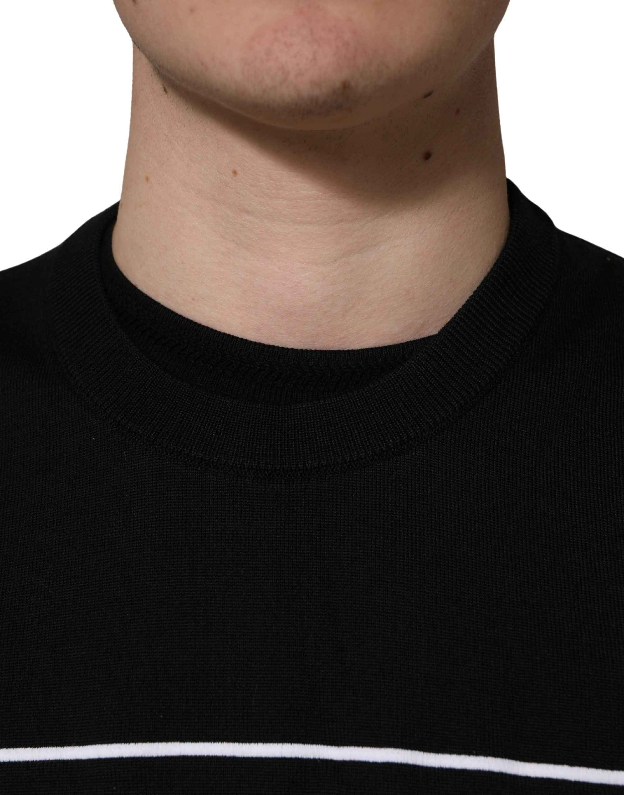 Dolce & Gabbana Black Graphic Logo Crew Neck Wool Pullover Sweater